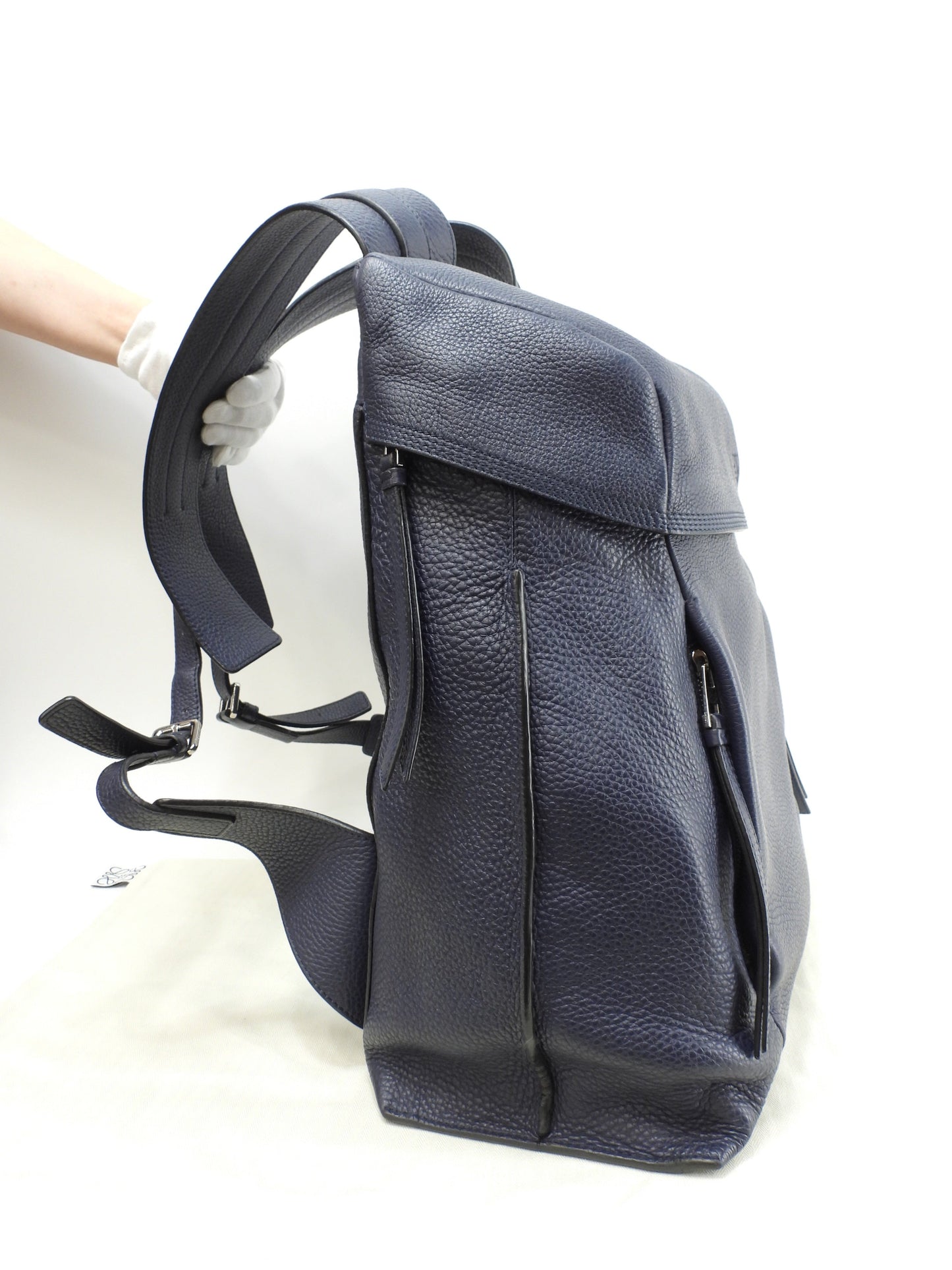 Loewe zaino T-backpack in pelle blu marino, uomo, in condizioni eccellenti @061705