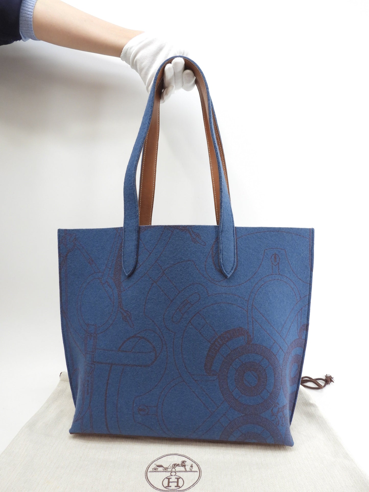 Hermès Sac Calimero MM Borsa Tote in Feltro Blu Borsa a Spalla Borsa Tote Bellissimo stato @□L 6