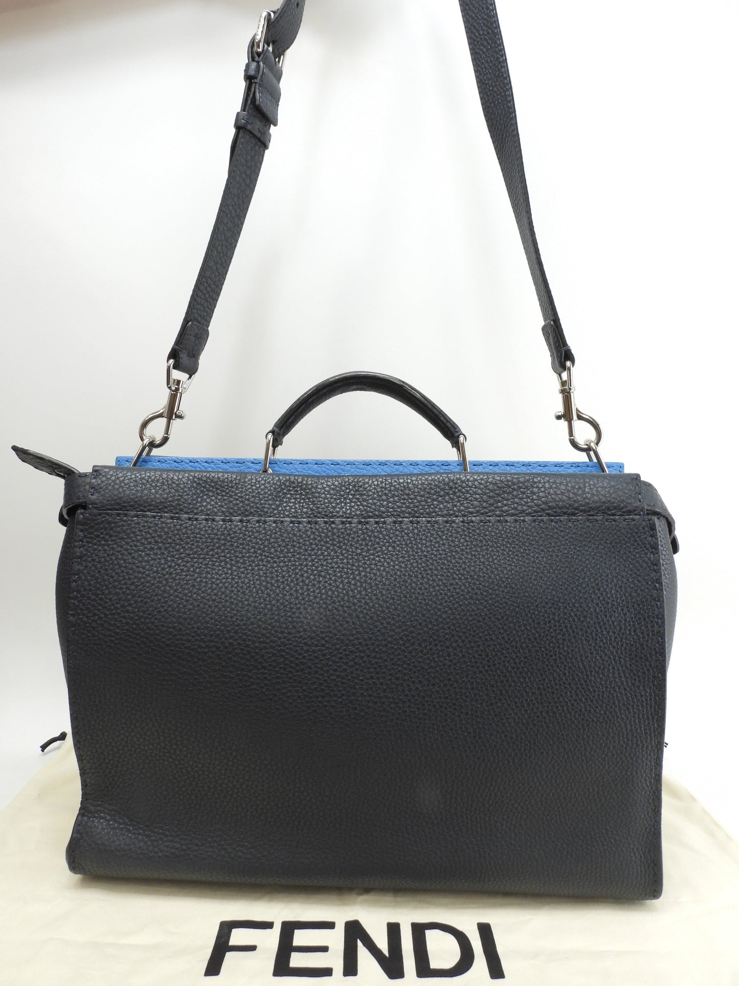 Fendi Peekaboo Grande, in pelle Selleria, blu navy/azzurro, borsa a mano/tracolla da uomo, in condizioni eccellenti @ 26