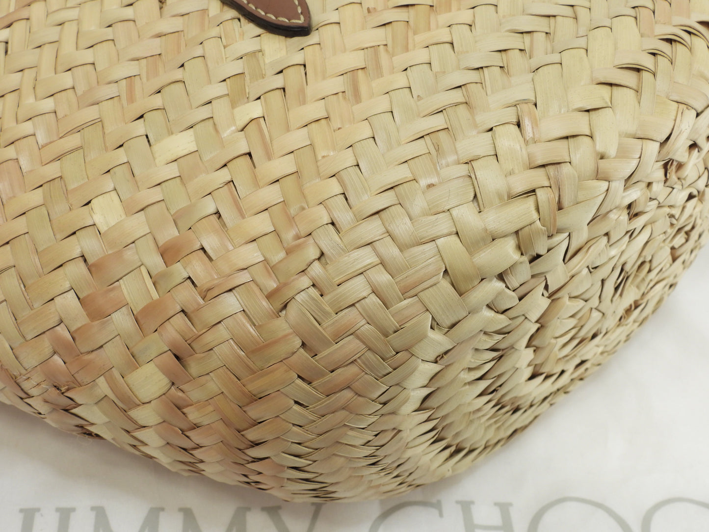 Borsa tote Jimmy Choo MAREESY con logo, rafia naturale/tan, borsa di paglia piccola @TWWHPT