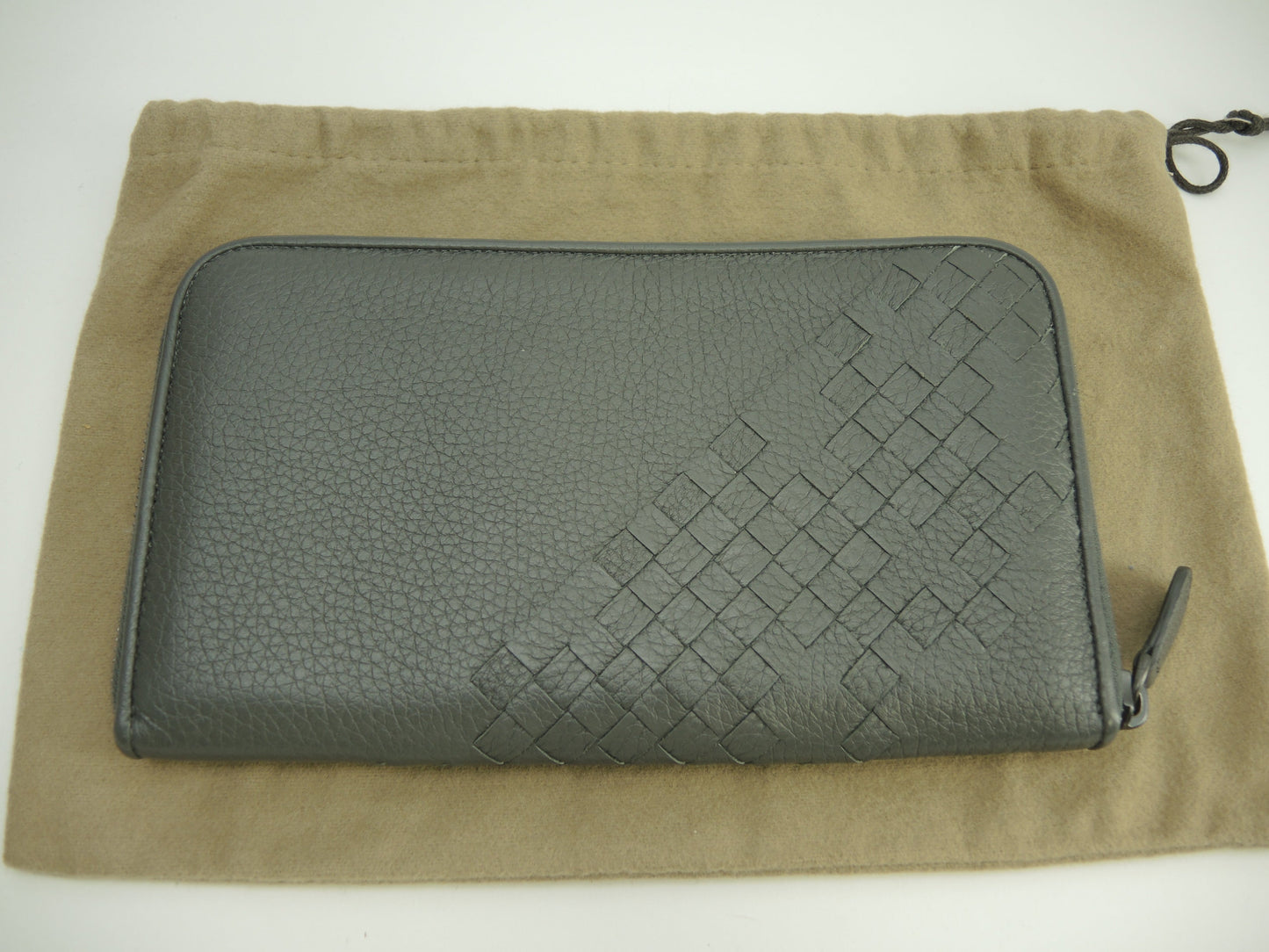 Bottega Veneta Portafoglio Lungo Grande Intrecciato Pelle Grigia Zip Intorno@S10160510E