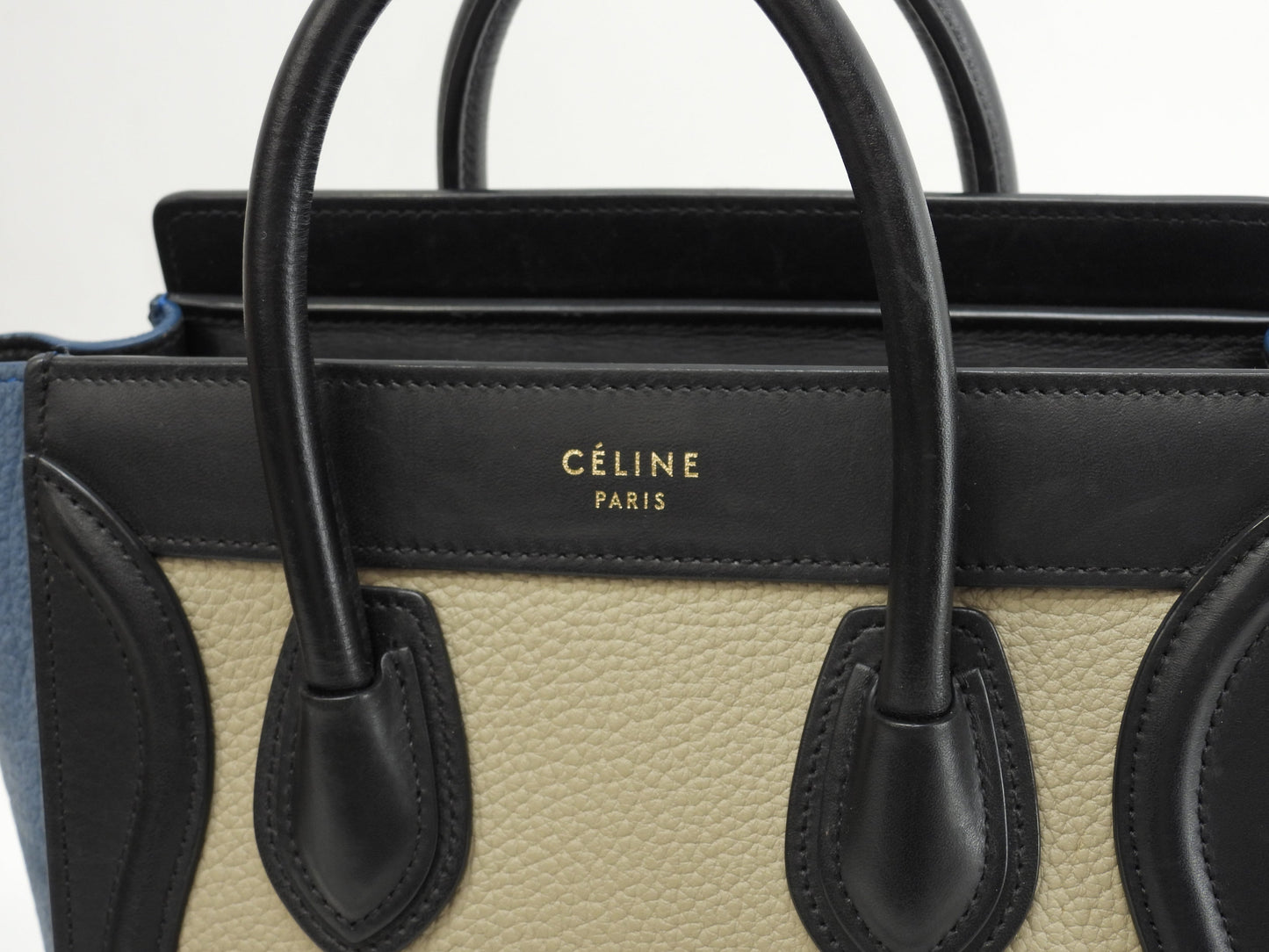 Celine Luggage Nano in pelle grigio nero blu borsa pochette mini a tracolla@S-CU-4195