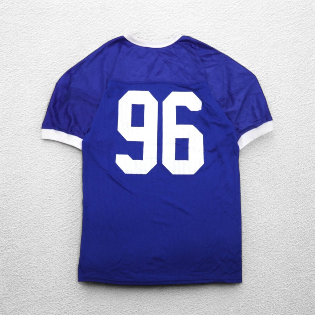 RUSSELL ATHLETIC made in USA anni '90 maglia da gioco 2XL taglia grande blu nylon con numerazione