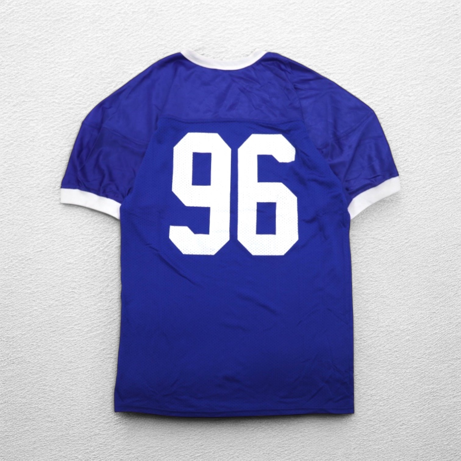 RUSSELL ATHLETIC made in USA anni '90 maglia da gioco 2XL taglia grande blu nylon con numerazione