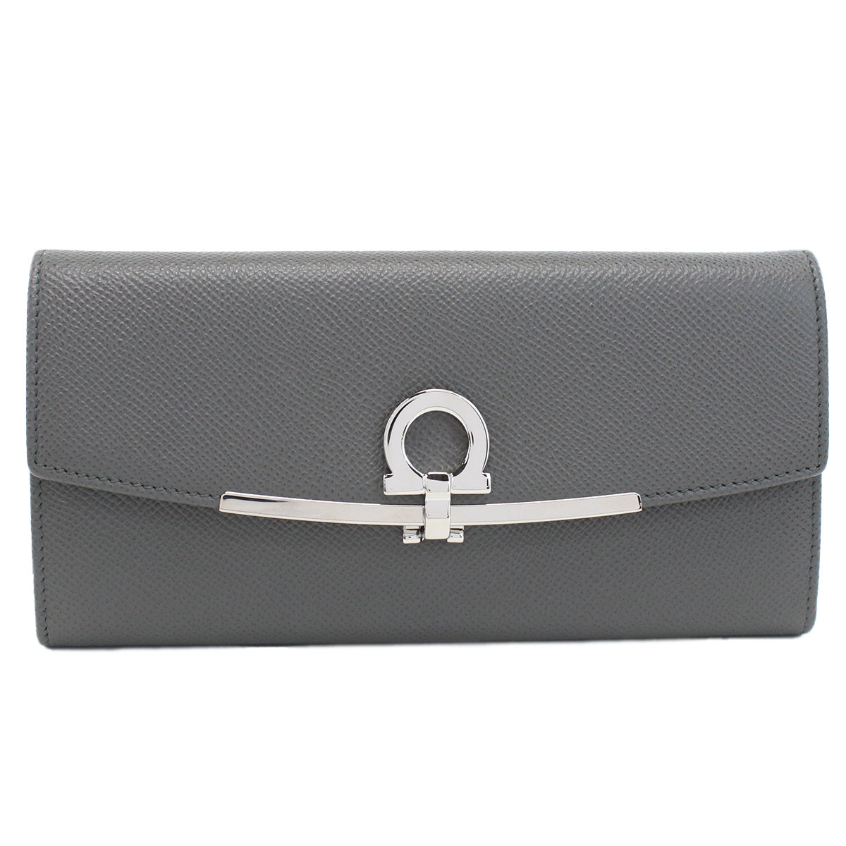 フェラガモ FERRAGAMO GANCINO CLIP 長財布ニ折小銭入付き　ブランド22-D150 0762989　DARK GREY　ガンチーノクリップグレー系　wallet-01