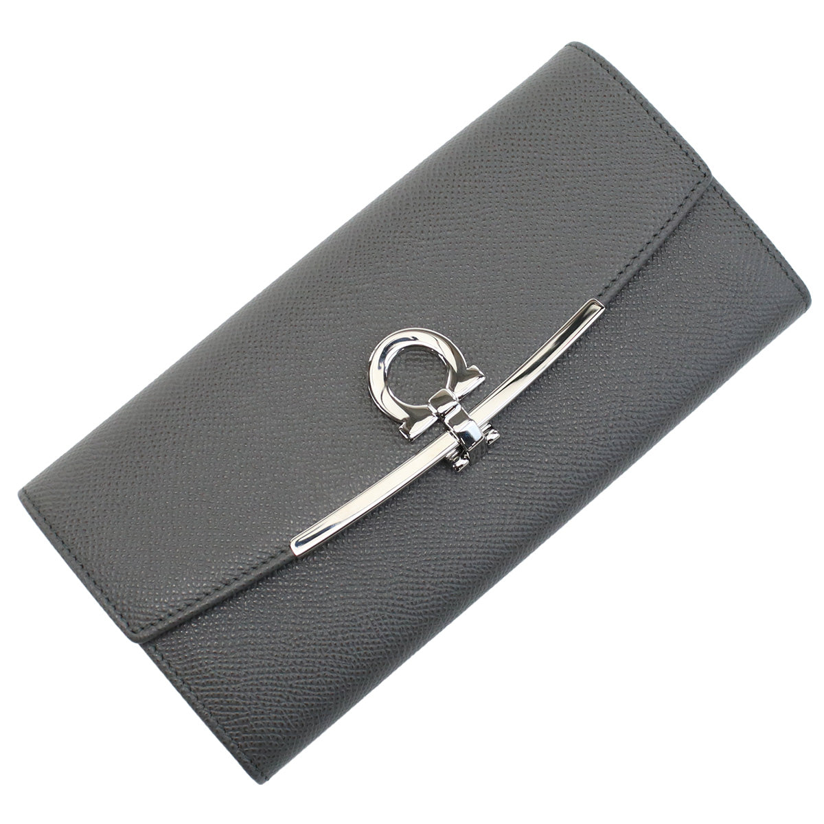 フェラガモ FERRAGAMO GANCINO CLIP 長財布ニ折小銭入付き　ブランド22-D150 0762989　DARK GREY　ガンチーノクリップグレー系　wallet-01