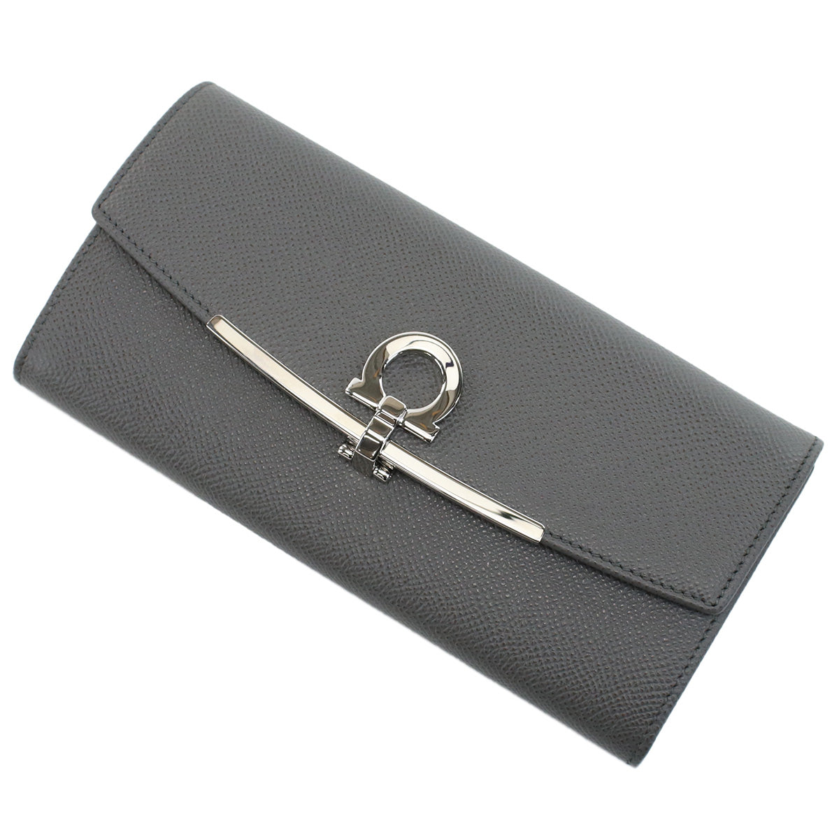 フェラガモ FERRAGAMO GANCINO CLIP 長財布ニ折小銭入付き　ブランド22-D150 0762989　DARK GREY　ガンチーノクリップグレー系　wallet-01