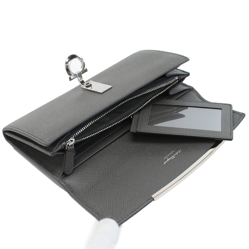 フェラガモ FERRAGAMO GANCINO CLIP 長財布ニ折小銭入付き　ブランド22-D150 0762989　DARK GREY　ガンチーノクリップグレー系　wallet-01