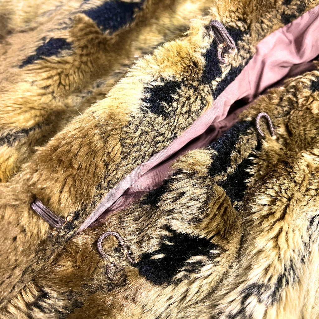Giacca / cappotto in finta pelliccia leopardata anni '90, taglia XL, colore marrone, stampa all-over in poliestere