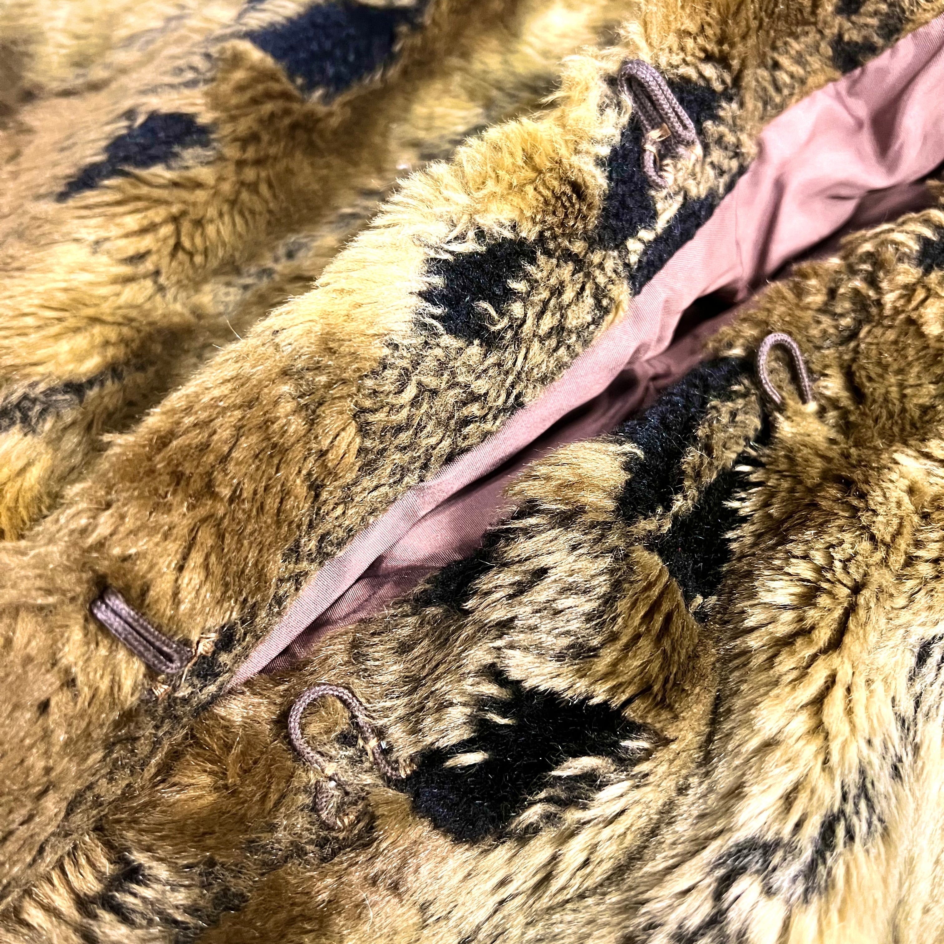 Giacca / cappotto in finta pelliccia leopardata anni '90, taglia XL, colore marrone, stampa all-over in poliestere