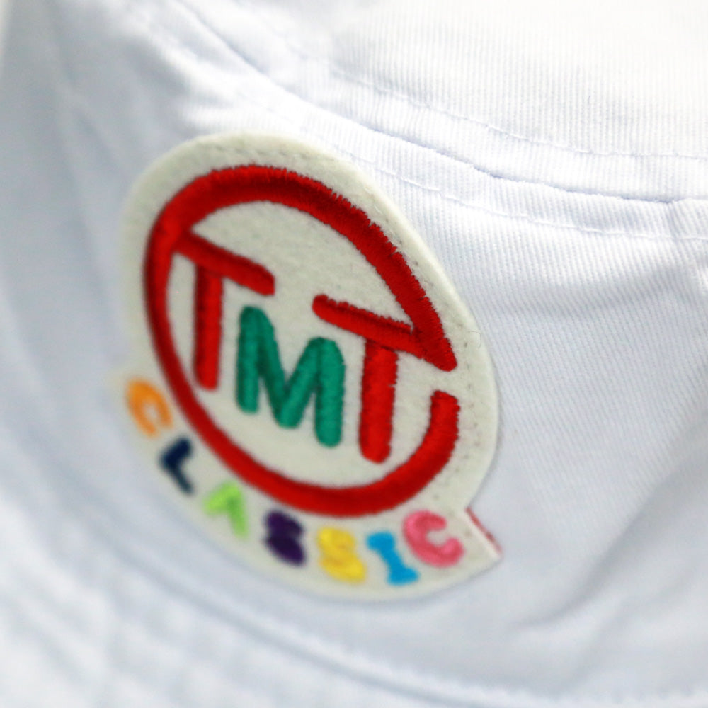 CAPPELLO ALLA PESCATORE CON LOGO A CERCHIO / BIANCO