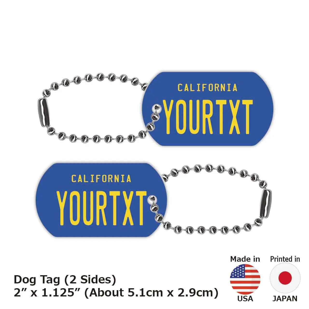 【Medaglietta identificativa per cani - Targhetta identificativa per cani】California anni '70/Portachiavi personalizzabile a forma di targa americana originale
