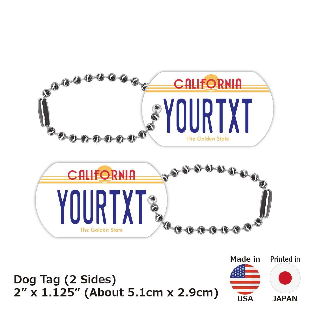 【Medaglietta identificativa per cani/Dog tag】California 1980's / Portachiavi personalizzato a forma di targa americana originale