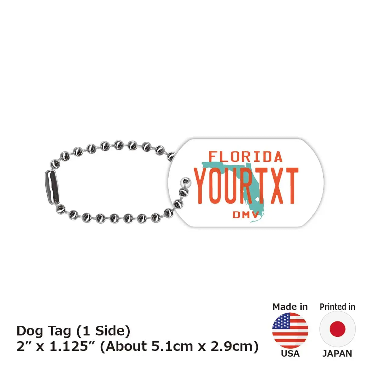 【Medaglietta identificativa per cani - Targhetta identificativa per cani】Florida anni '80/Portachiavi personalizzato a forma di targa americana originale