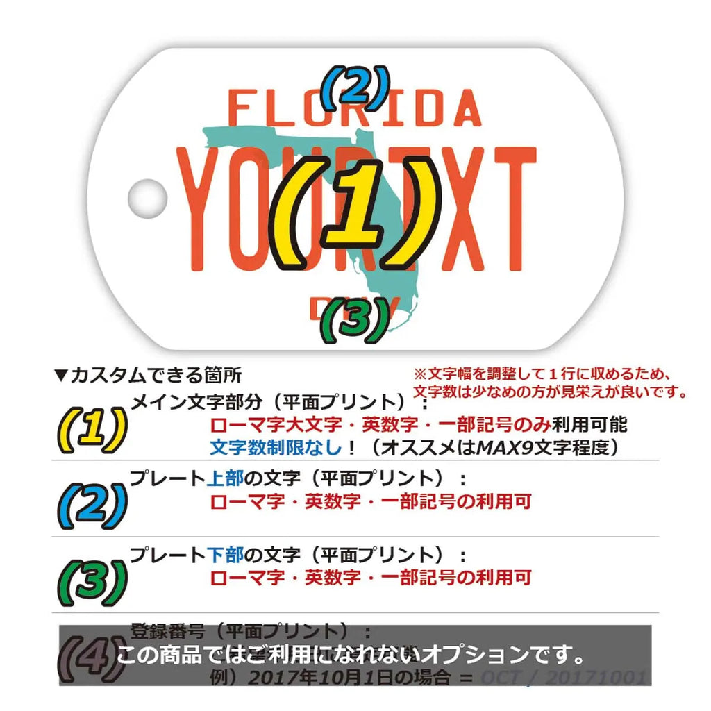 【Medaglietta identificativa per cani - Targhetta identificativa per cani】Florida anni '80/Portachiavi personalizzato a forma di targa americana originale