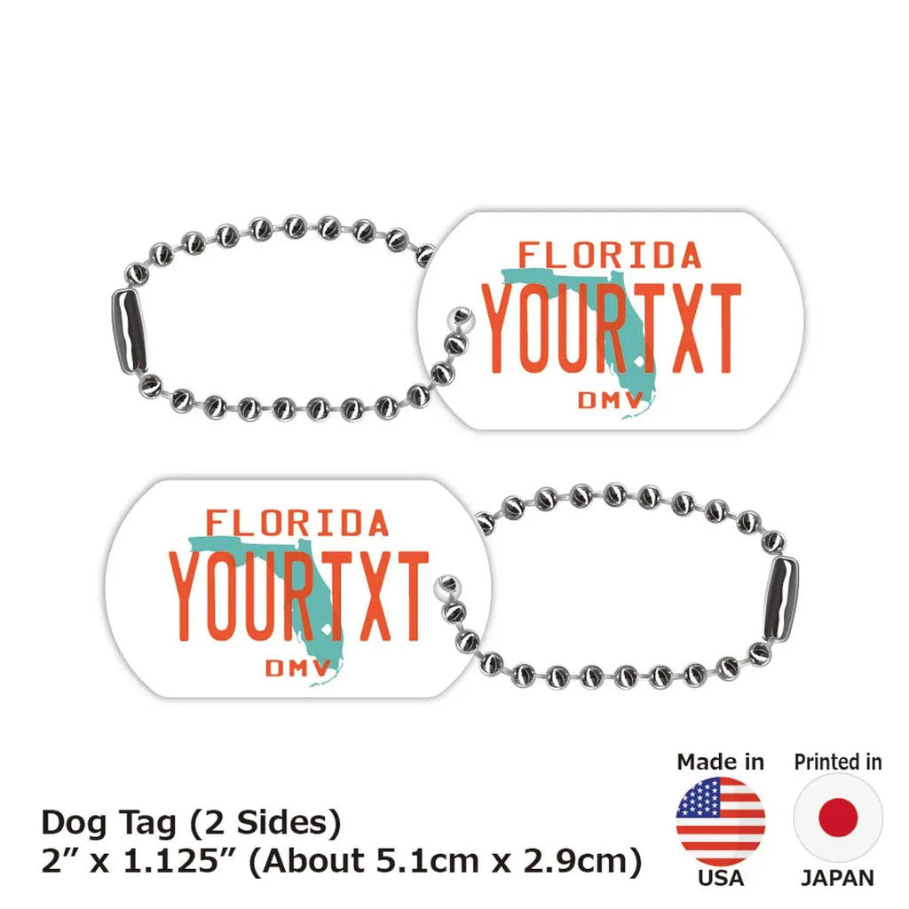 【Medaglietta identificativa per cani - Targhetta identificativa per cani】Florida anni '80/Portachiavi personalizzato a forma di targa americana originale