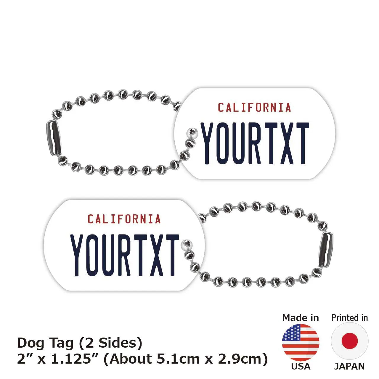【Medaglietta identificativa/Targhetta per cani】California anni '90/Portachiavi personalizzato a forma di targa americana originale