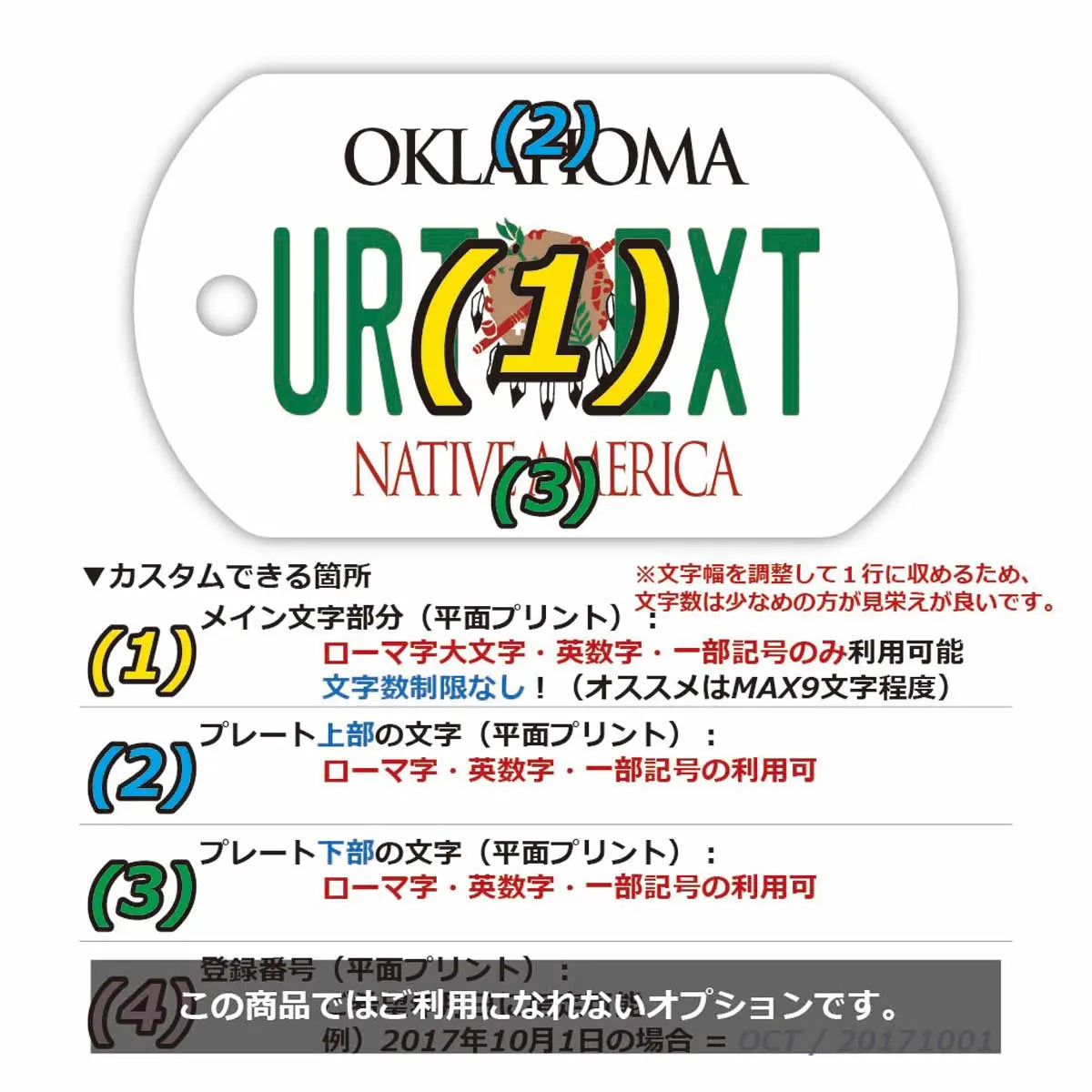 【Medaglietta identificativa per cani/Dog Tag】Oklahoma 1994/Portachiavi personalizzato a forma di targa americana originale