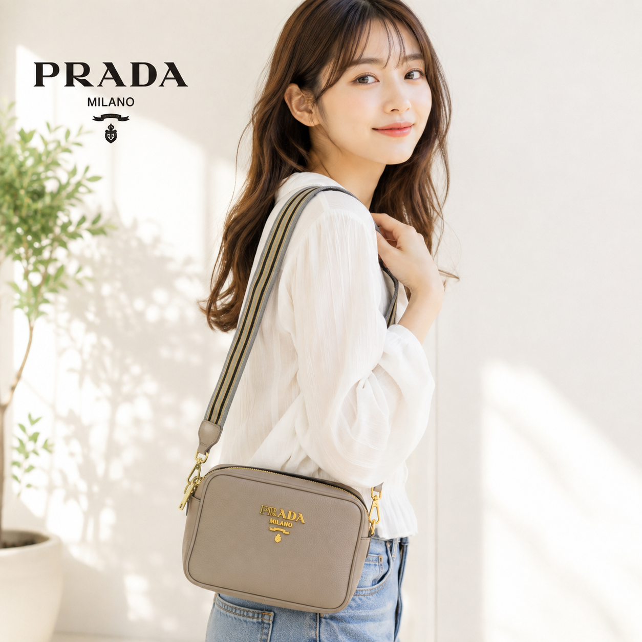 PRADA プラダ バンドリエラ ショルダーバッグ レザー グレー 1BH096VIPH ARGI レディース アウトレット