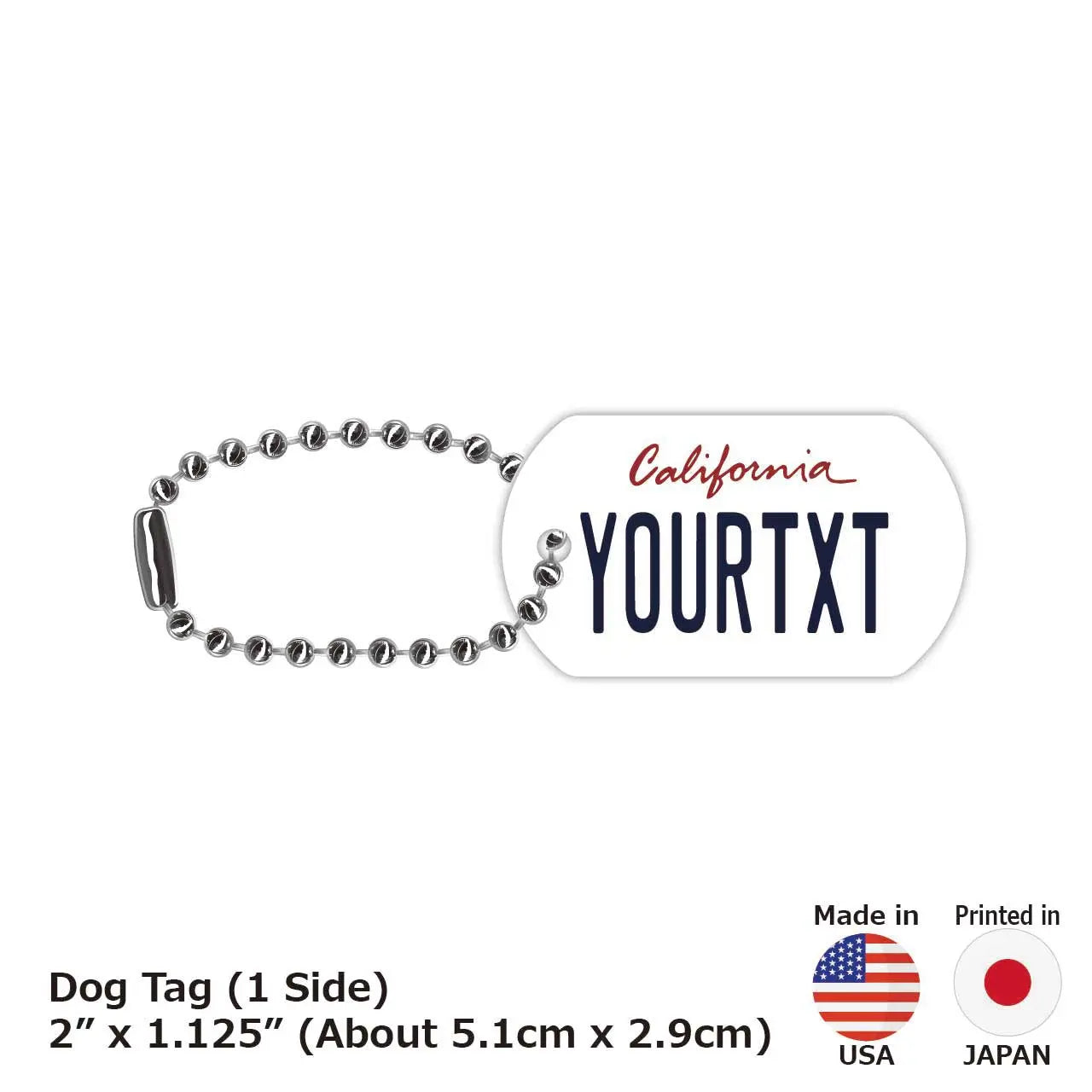 【Medaglietta identificativa per cani/Dog tag】California 2000s/Portachiavi personalizzabile a forma di targa americana originale