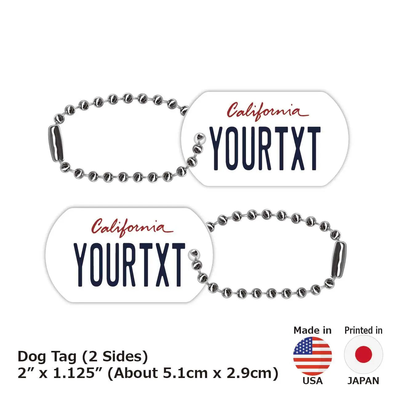 【Medaglietta identificativa per cani/Dog tag】California 2000s/Portachiavi personalizzabile a forma di targa americana originale