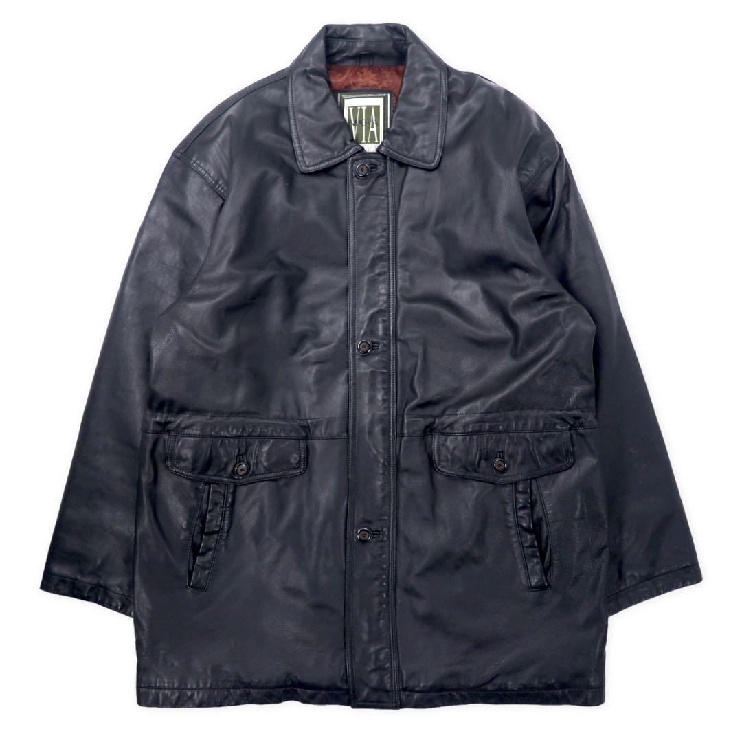 VIA NUOVO PELLE Car Coat in pelle 2L nero, pelle di pecora, fodera trapuntata, coulisse, taglia grande