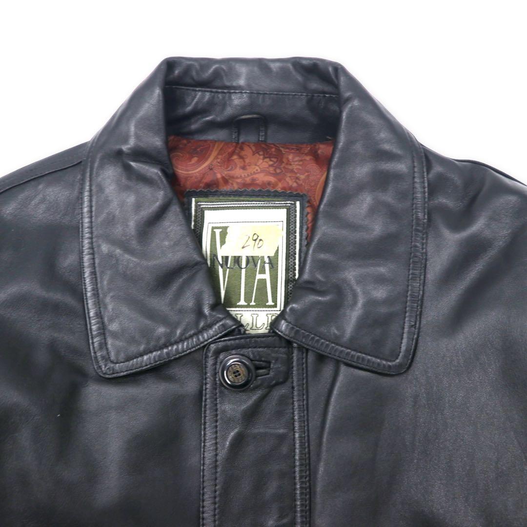 VIA NUOVO PELLE Car Coat in pelle 2L nero, pelle di pecora, fodera trapuntata, coulisse, taglia grande