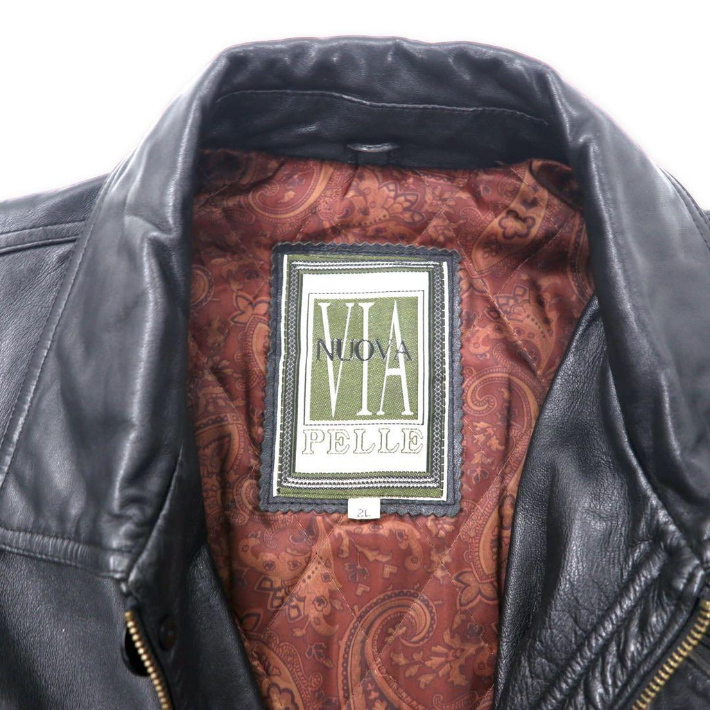 VIA NUOVO PELLE Car Coat in pelle 2L nero, pelle di pecora, fodera trapuntata, coulisse, taglia grande