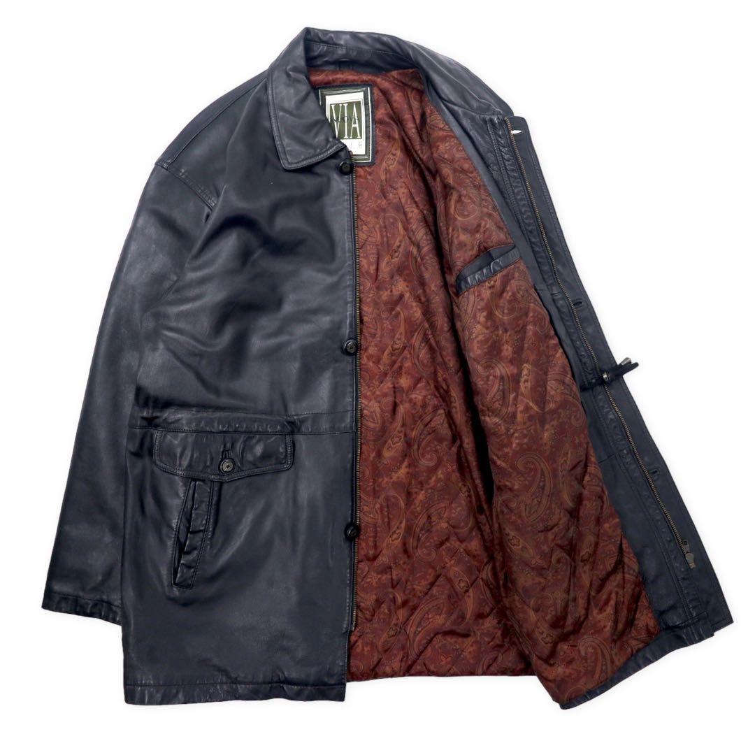 VIA NUOVO PELLE Car Coat in pelle 2L nero, pelle di pecora, fodera trapuntata, coulisse, taglia grande