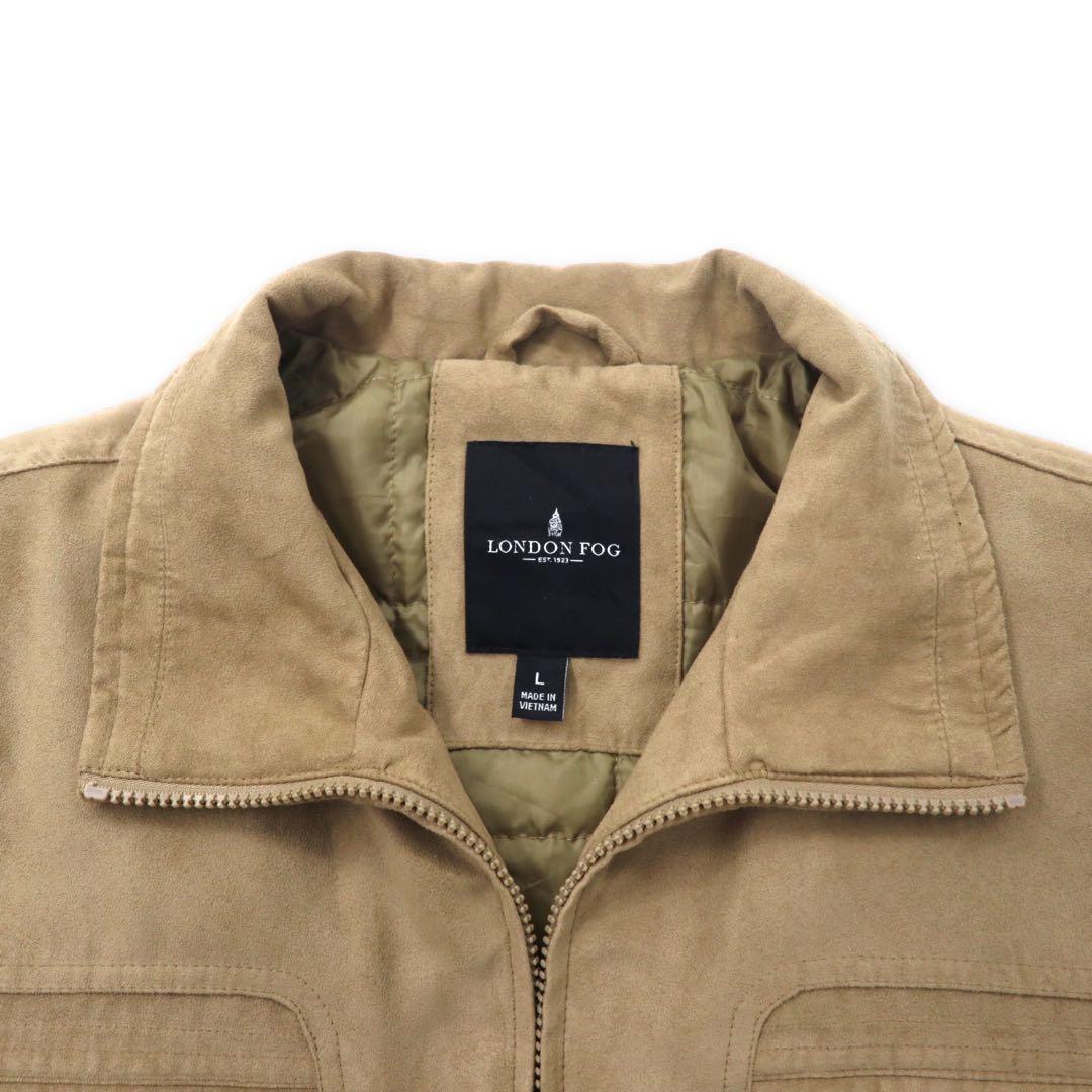 Giacca in pelle scamosciata sintetica LONDON FOG, collo alto, taglia L, beige, imbottitura in poliestere, fodera trapuntata.