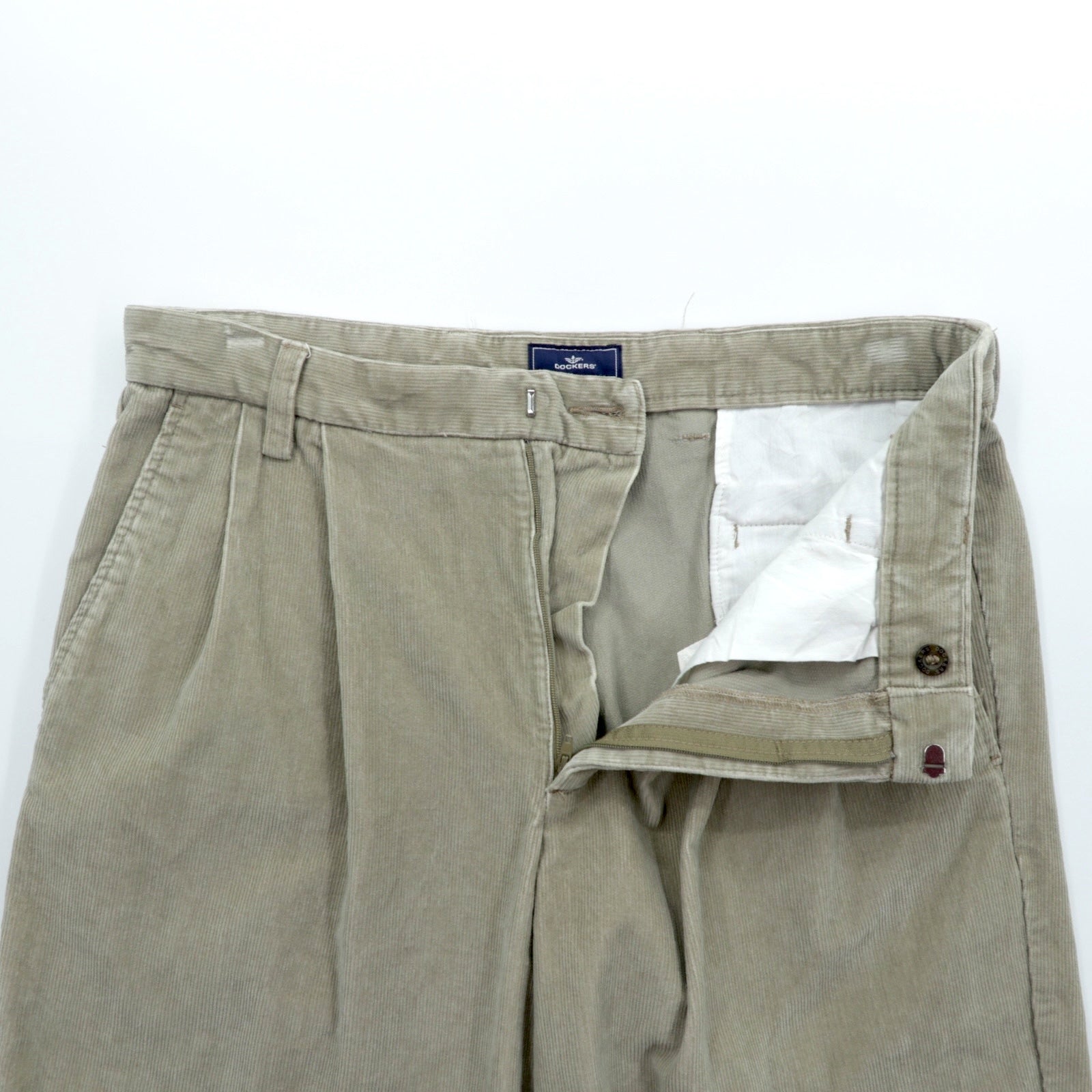 DOCKERS ( Levi's ) 00年代 2タック ワイド コーデュロイ チノパンツ スラックス L ベージュ ダブルカフス RELAXED FIT
