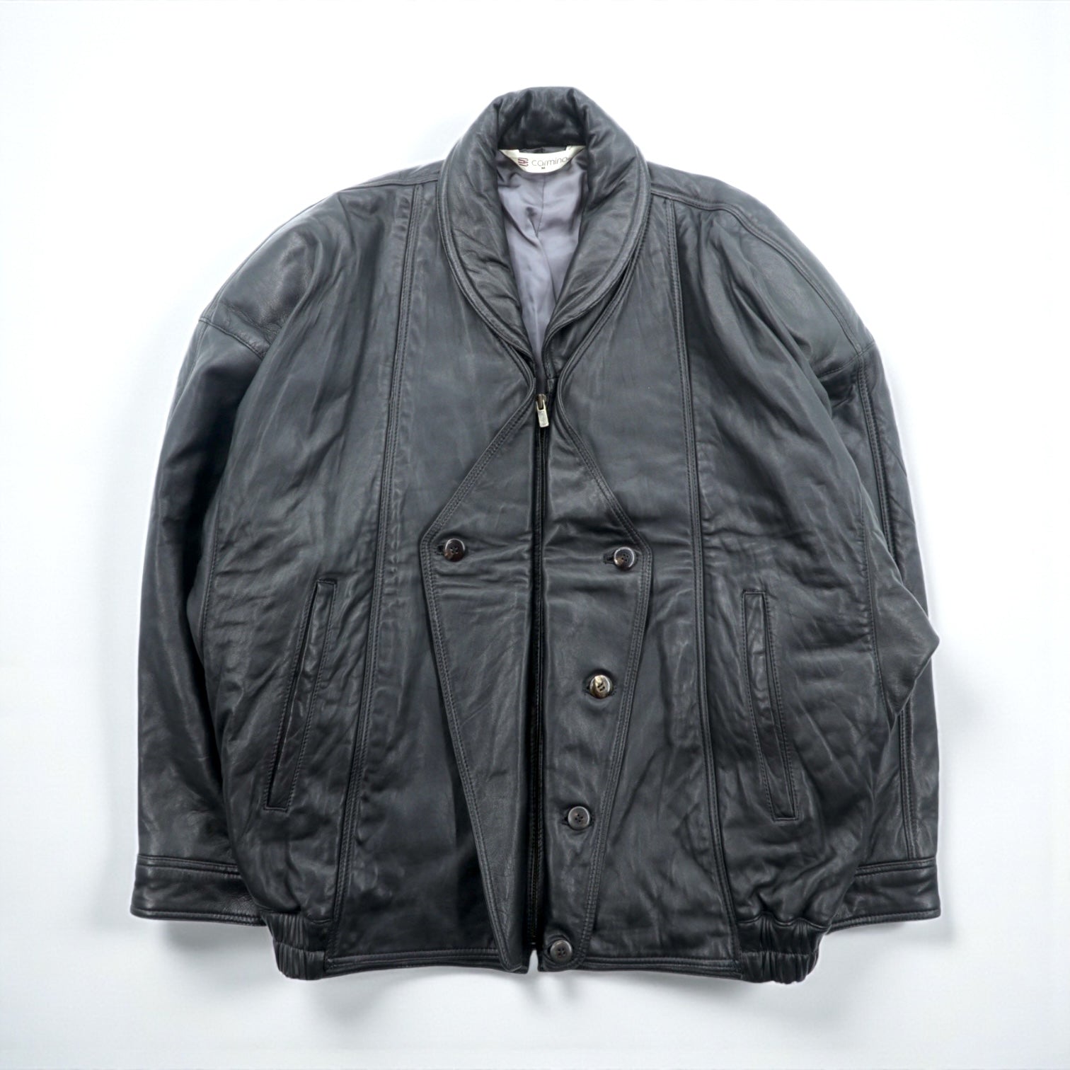 Carmina 90s Vintage Leather Jacket ダブルブレスト ショールカラー ブルゾン M ブラック シープレザー