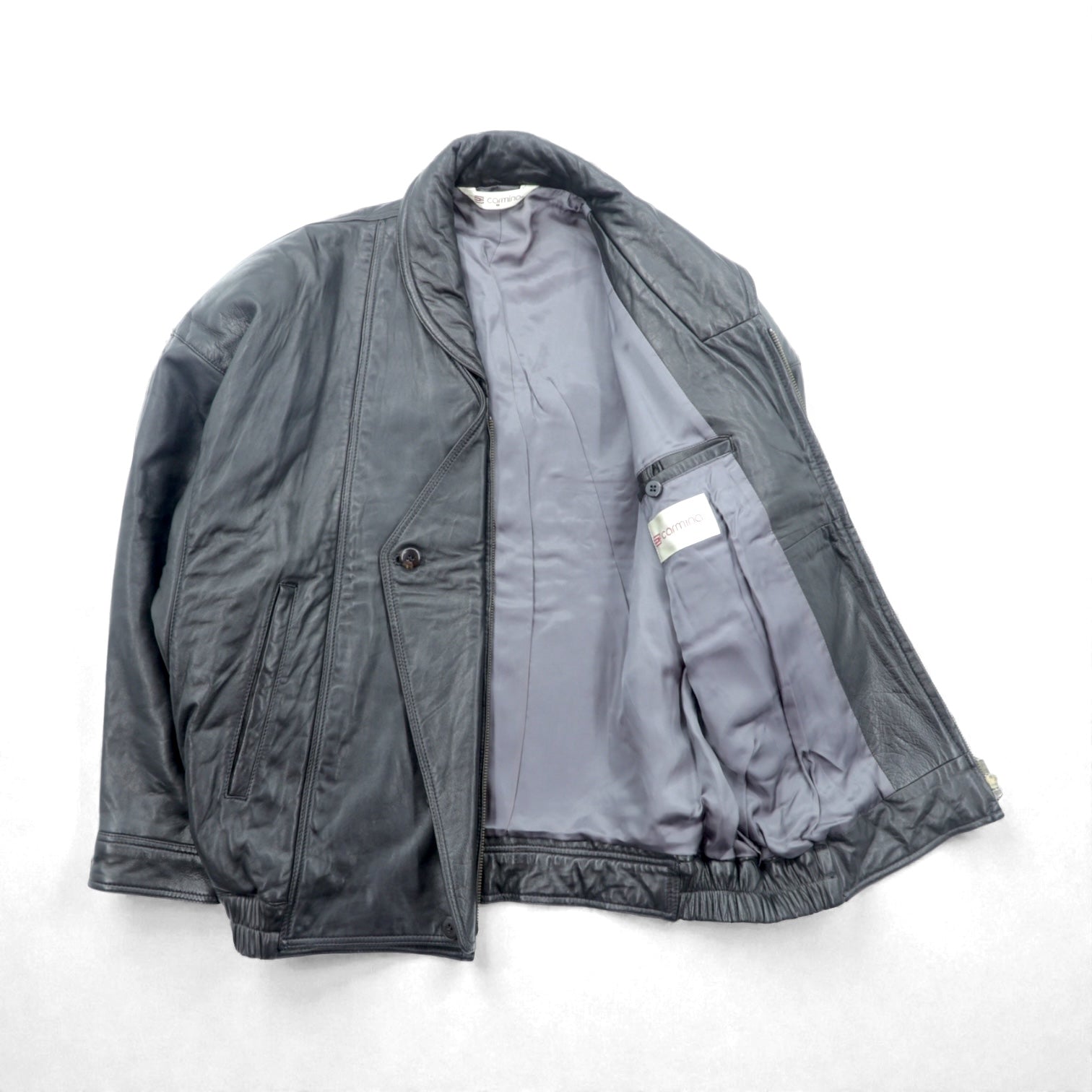 Carmina 90s Vintage Leather Jacket ダブルブレスト ショールカラー ブルゾン M ブラック シープレザー