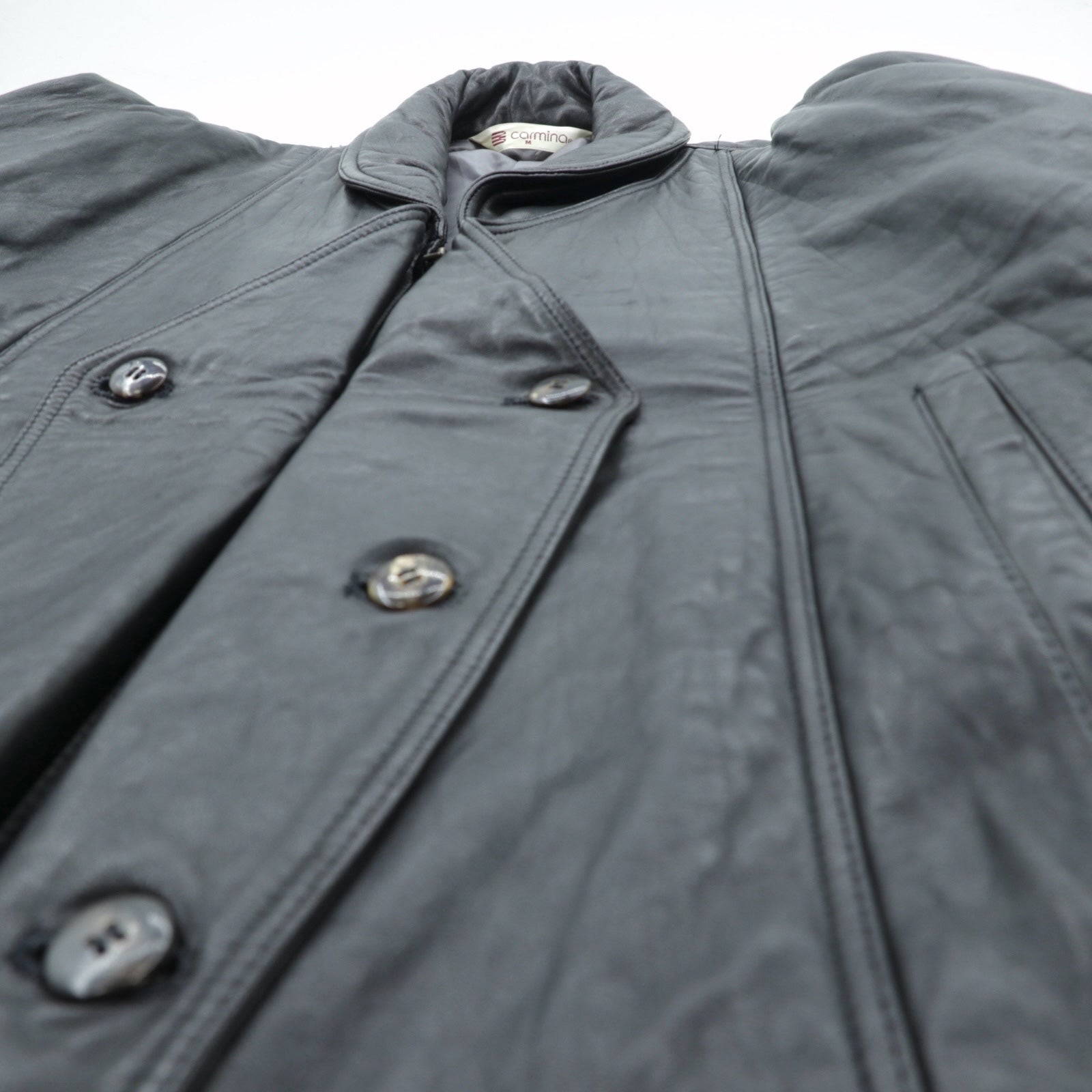 Carmina 90s Vintage Leather Jacket ダブルブレスト ショールカラー ブルゾン M ブラック シープレザー