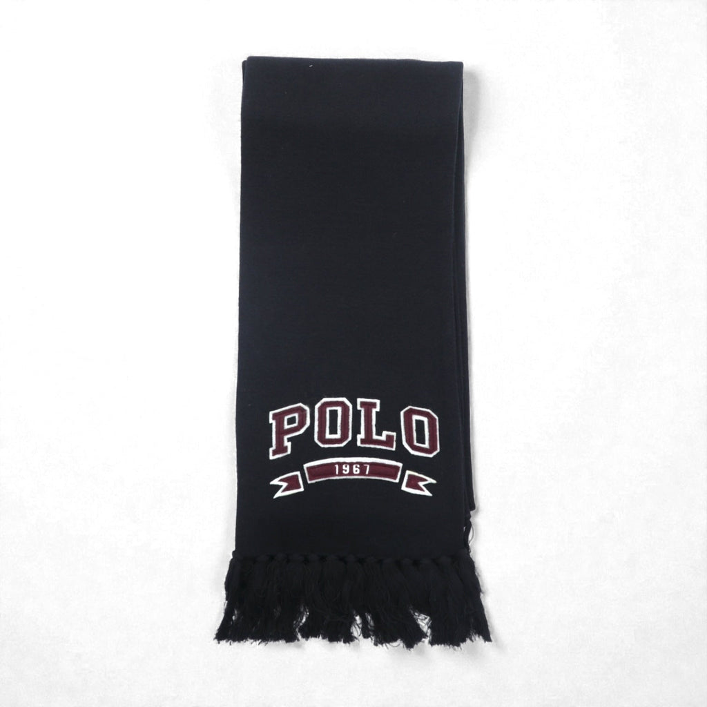 Polo Ralph Lauren カレッジロゴ  フリンジ マフラー ストール ブラック ポニー ロゴ 刺繡 POLO 1967