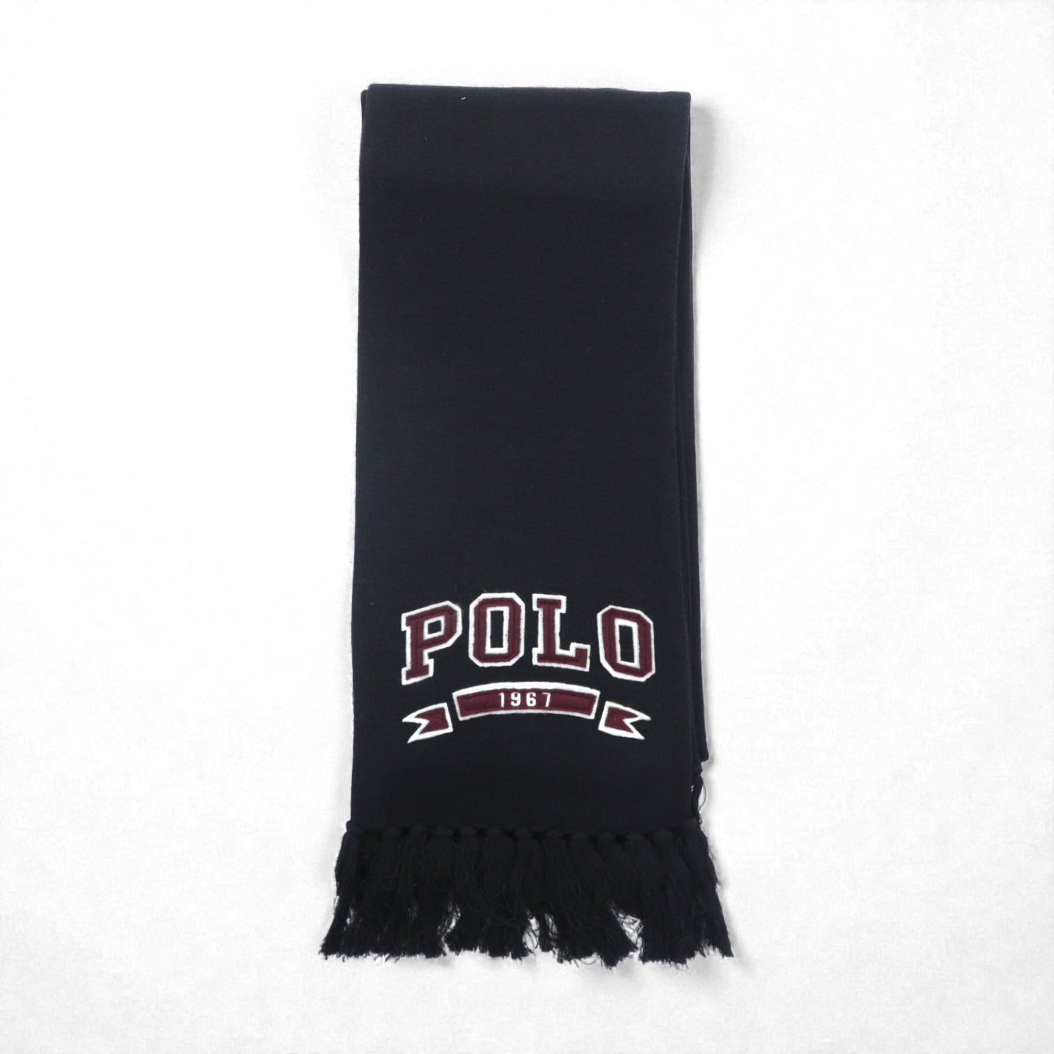 Polo Ralph Lauren カレッジロゴ  フリンジ マフラー ストール ブラック ポニー ロゴ 刺繡 POLO 1967