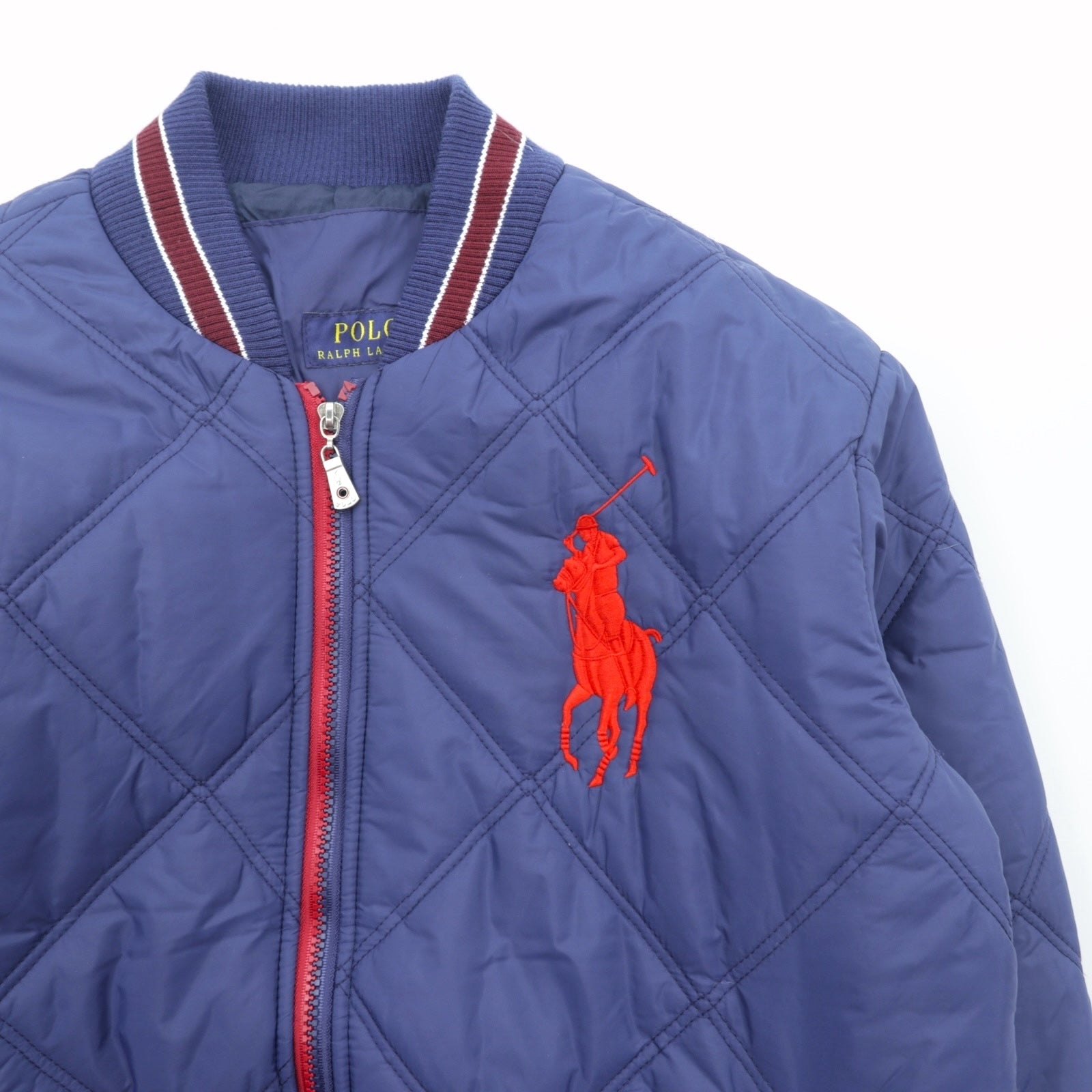 Polo Ralph Lauren ビッグポニー 中綿 キルティング スタジャン L ネイビー ジップアップ リブライン 刺繍