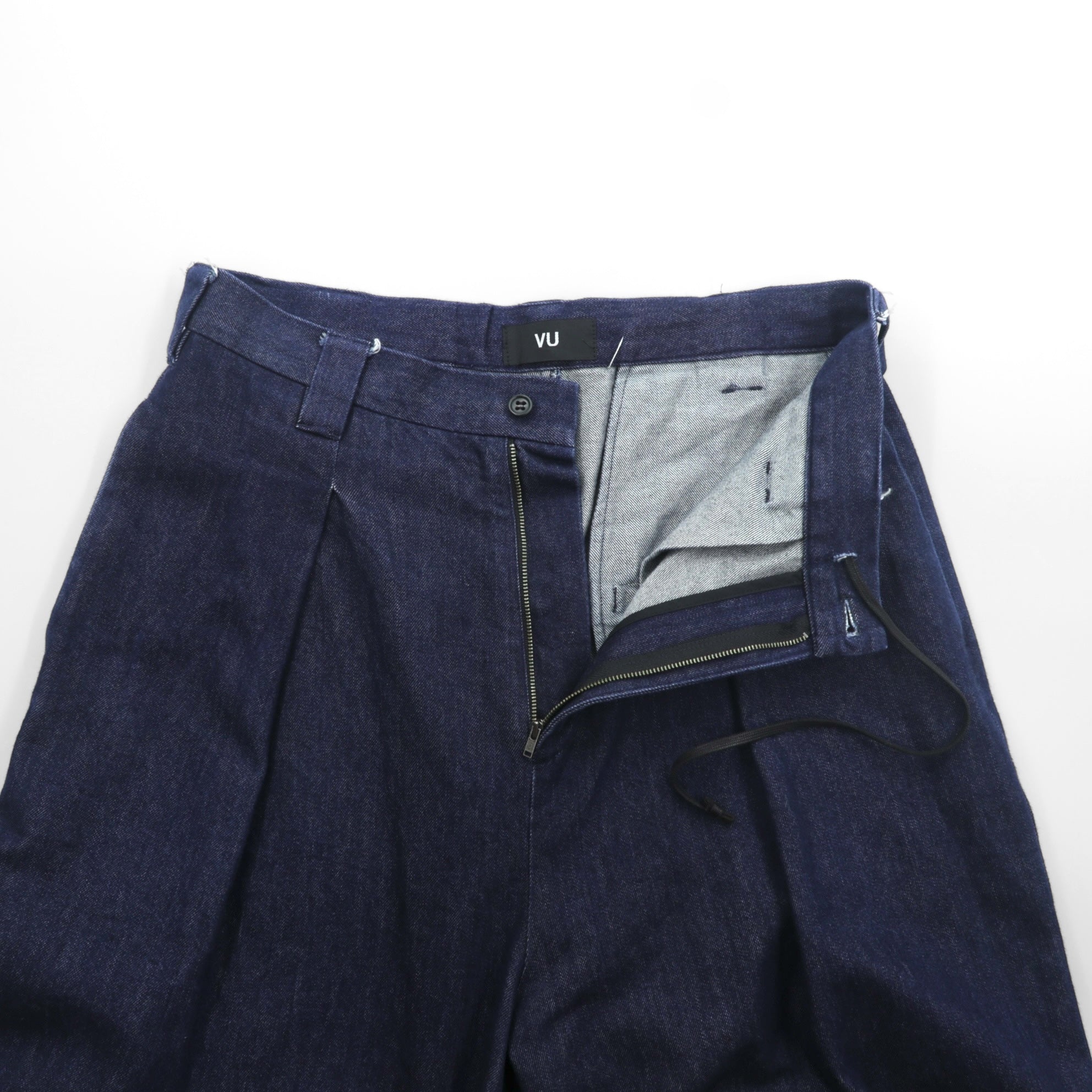 VU ヴウ 印 セレクト 取扱い デニム ワイドパンツ L インディゴ タック プリーツ DENIM KNEE WIDE PANTS vu-a22-kb09 日本製