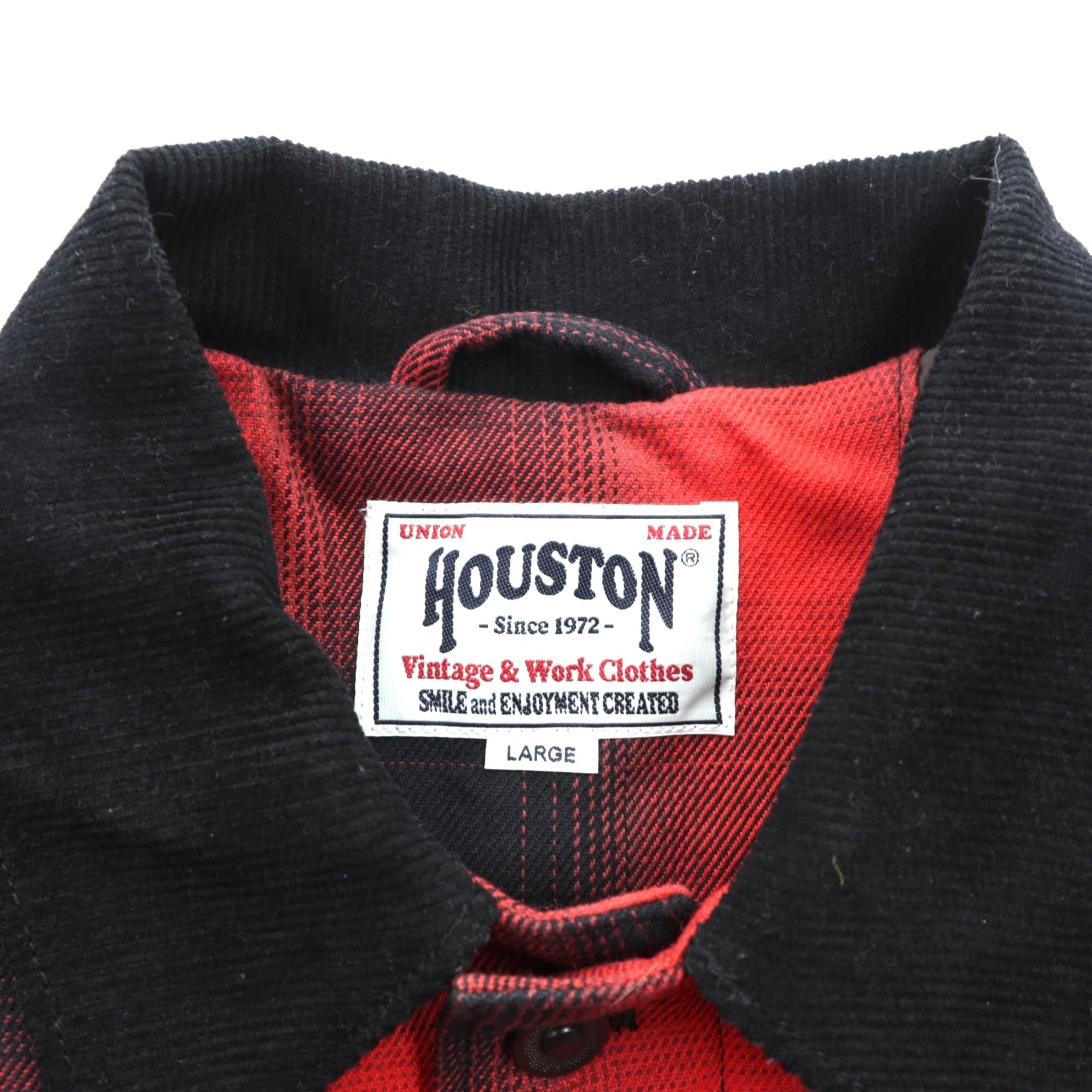 HOUSTON オンブレグレンチェック ビエラ 中綿 カバーオール ハンティングジャケット L レッド 襟コーデュロイ 2024FW 51406