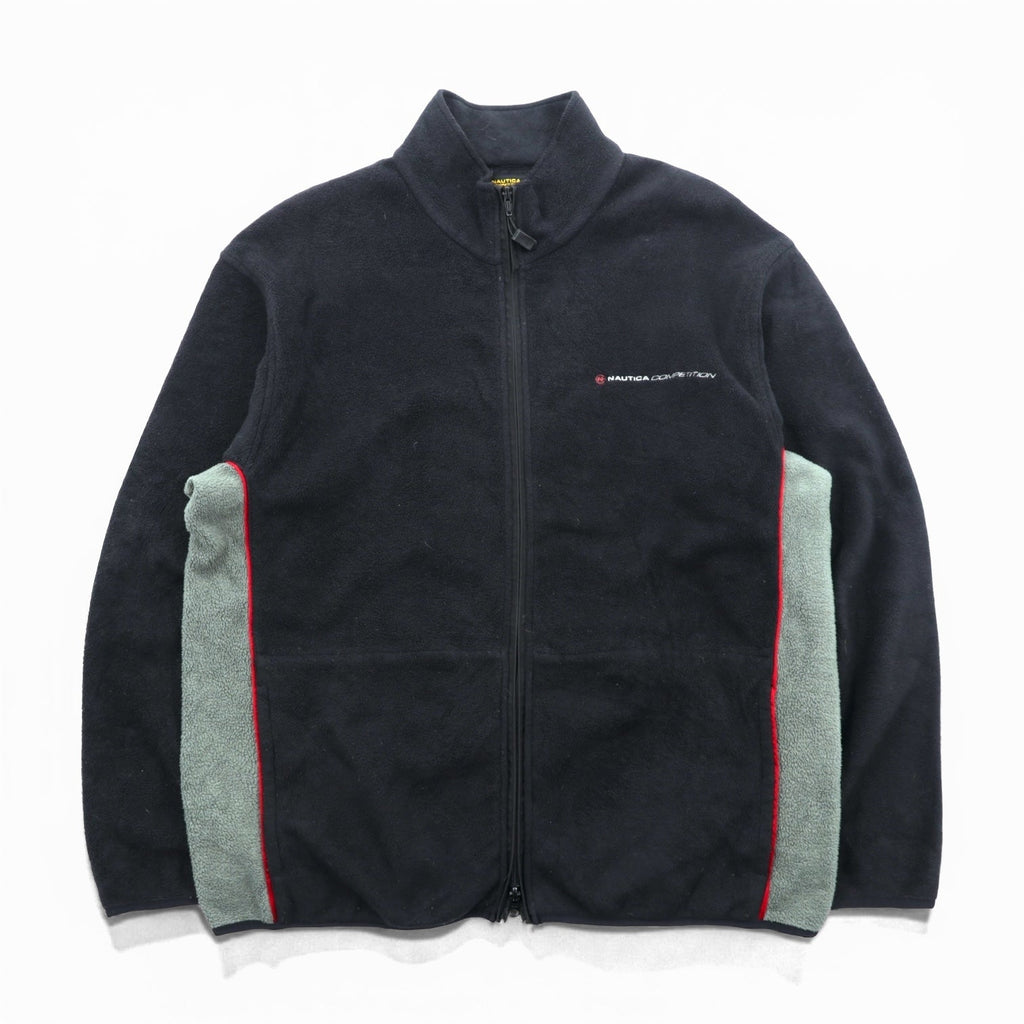 NAUTICA 00年代 USA製 ダブルジップ フリースジャケット L ブラック COMPETITON