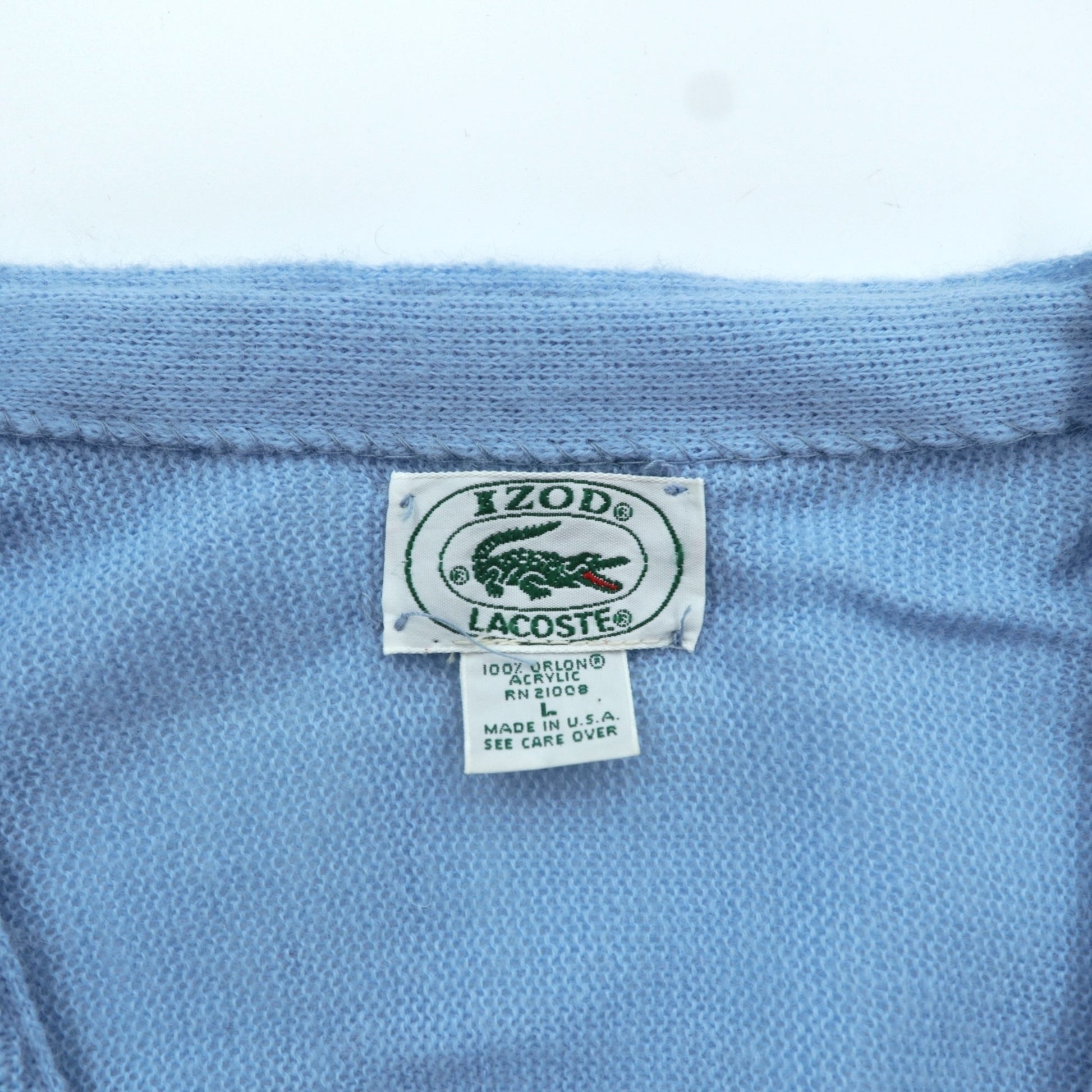 IZOD LACOSTE 80年代 USA製 ヴィンテージ Vネック ニット カーディガン L ブルー アクリル