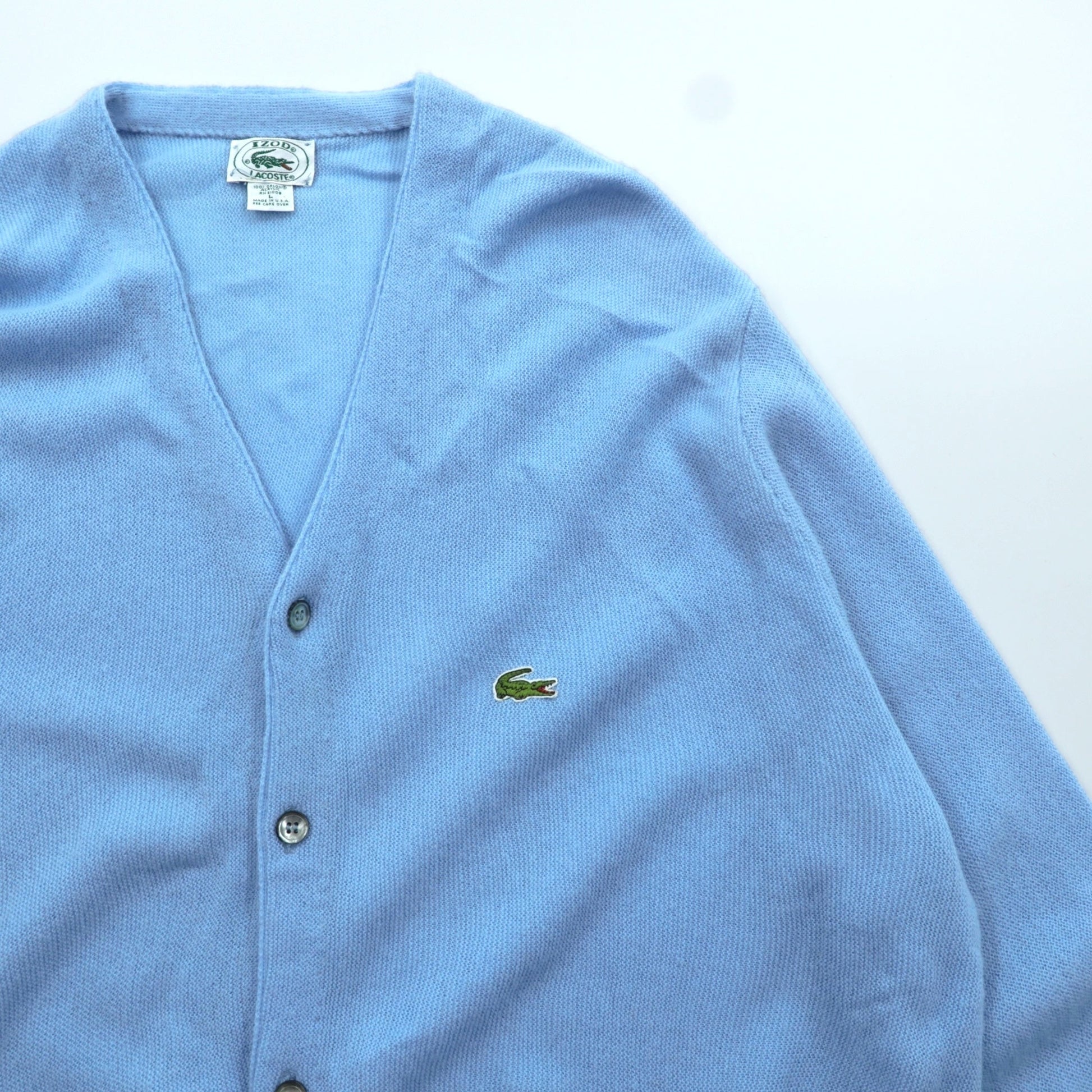 IZOD LACOSTE 80年代 USA製 ヴィンテージ Vネック ニット カーディガン L ブルー アクリル