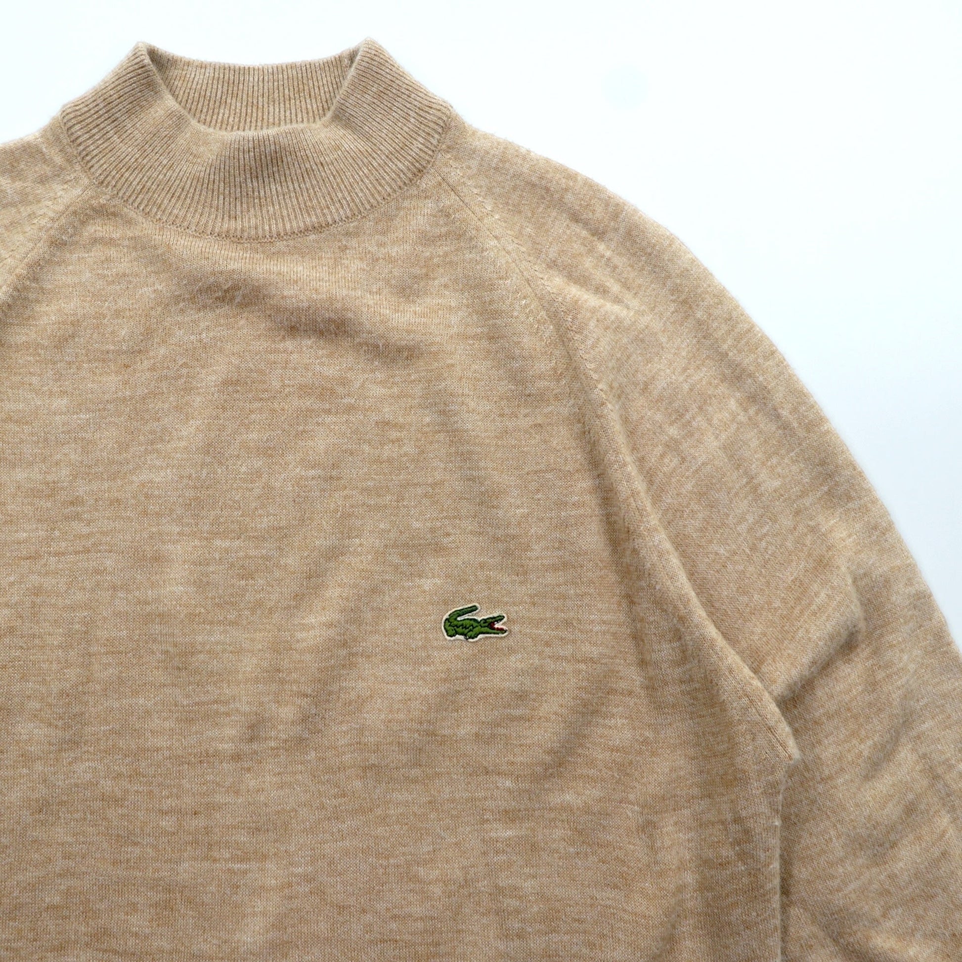 IZOD LACOSTE 70年代 モックネック ニット セーター L ベージュ ウール ワンポイントロゴ 糸巻タグ ハイネック