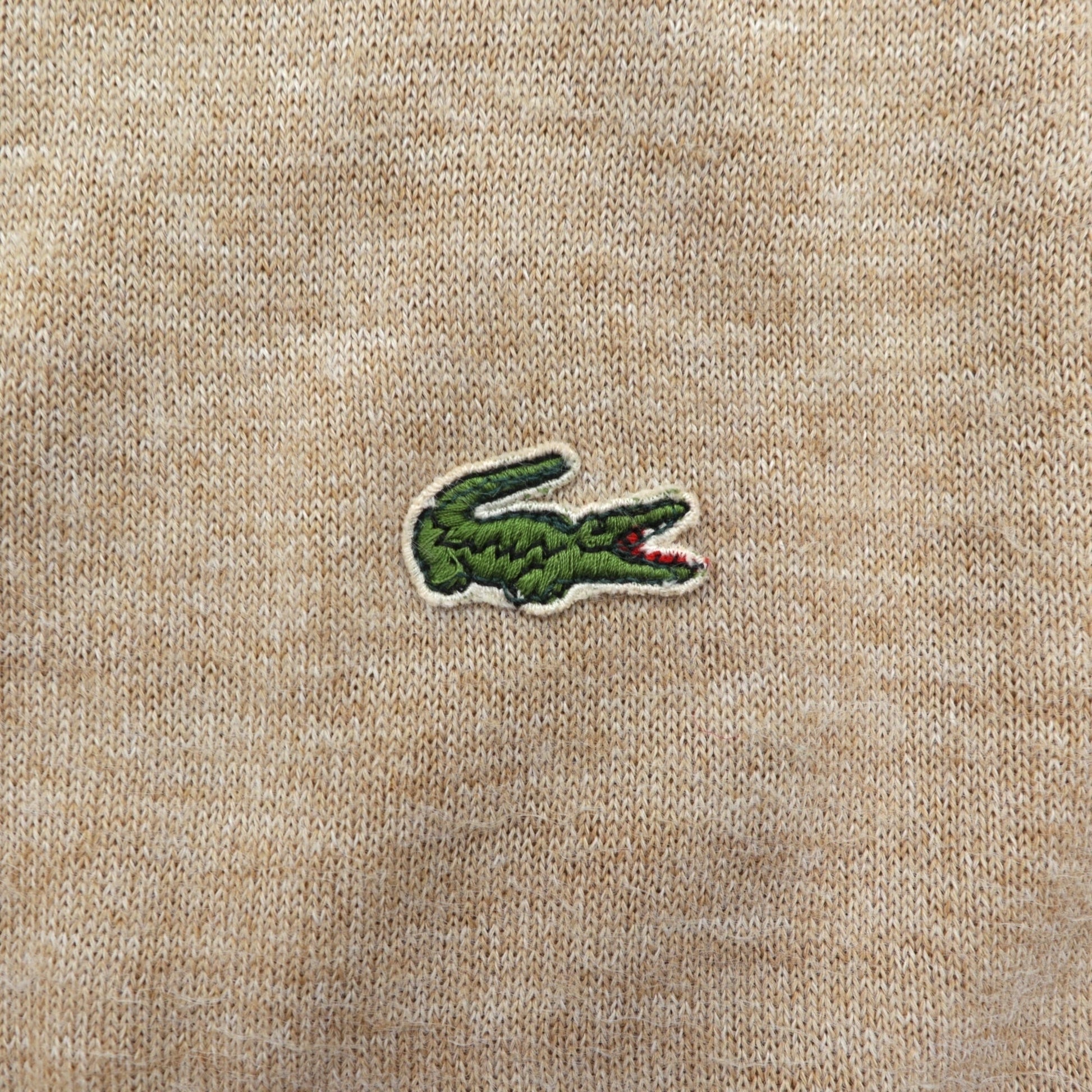 IZOD LACOSTE 70年代 モックネック ニット セーター L ベージュ ウール ワンポイントロゴ 糸巻タグ ハイネック