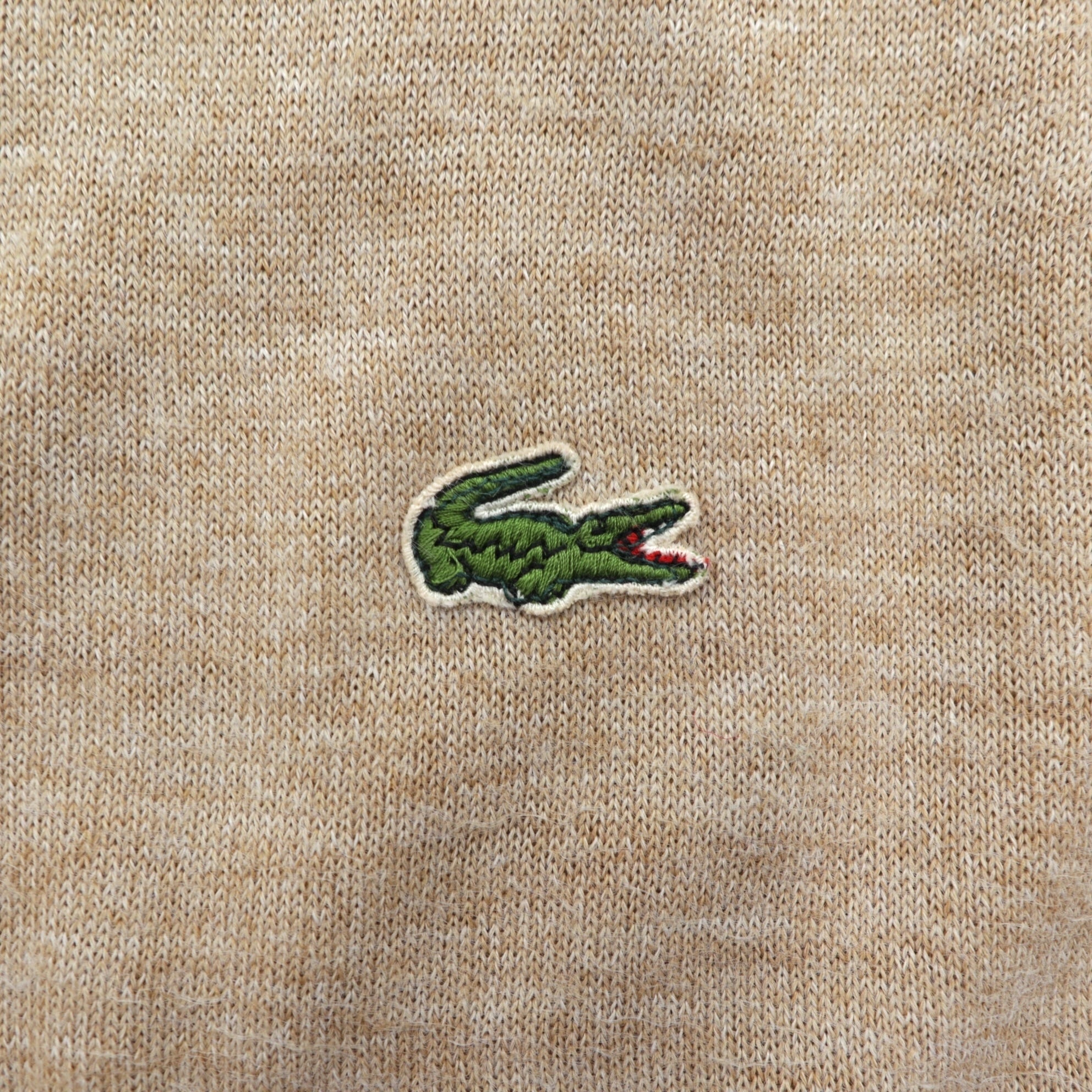 IZOD LACOSTE 70年代 モックネック ニット セーター L ベージュ ウール ワンポイントロゴ 糸巻タグ ハイネック