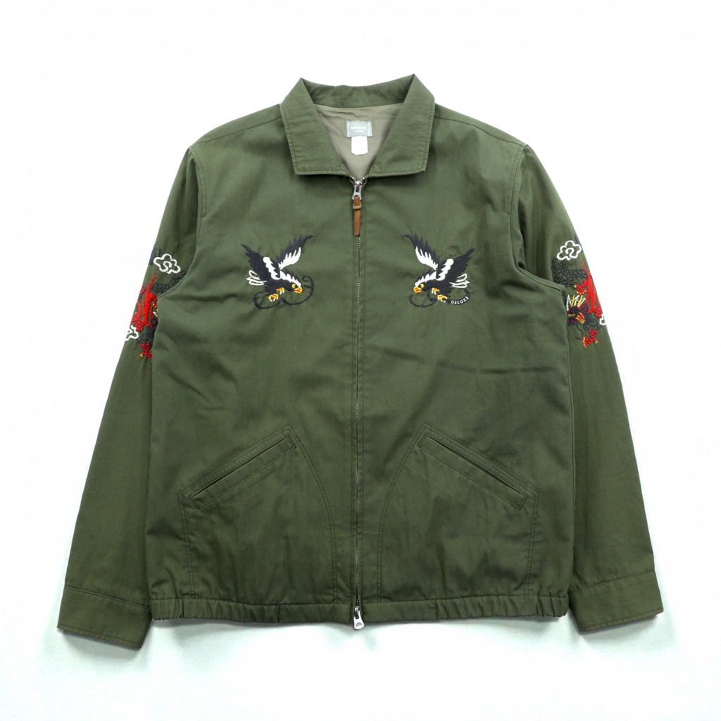DELUXE スーベニアジャケット SOUVENIR JACKET ベトジャン L カーキ ダブルジップ 鷹 龍 刺繍 日本製