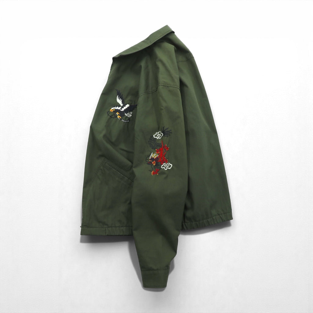 DELUXE スーベニアジャケット SOUVENIR JACKET ベトジャン L カーキ ダブルジップ 鷹 龍 刺繍 日本製