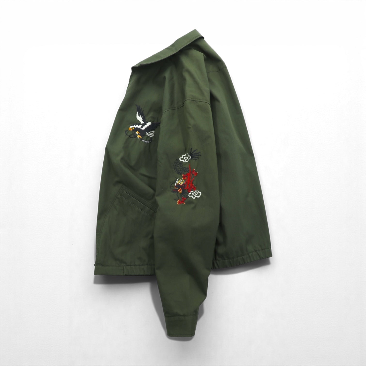 DELUXE スーベニアジャケット SOUVENIR JACKET ベトジャン L カーキ ダブルジップ 鷹 龍 刺繍 日本製