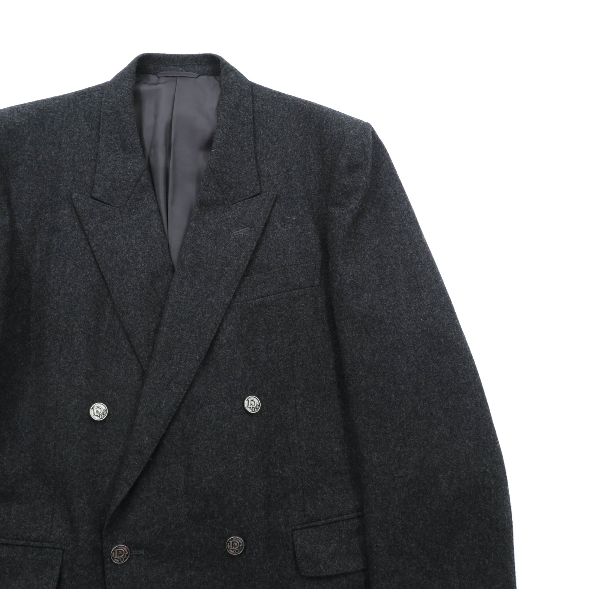 Christian Dior 80年代 日本製 ヴィンテージ ピークドラペル ダブルブレスト ブレザー テーラードジャケット ブレザー XL グレー ウール メタルボタン