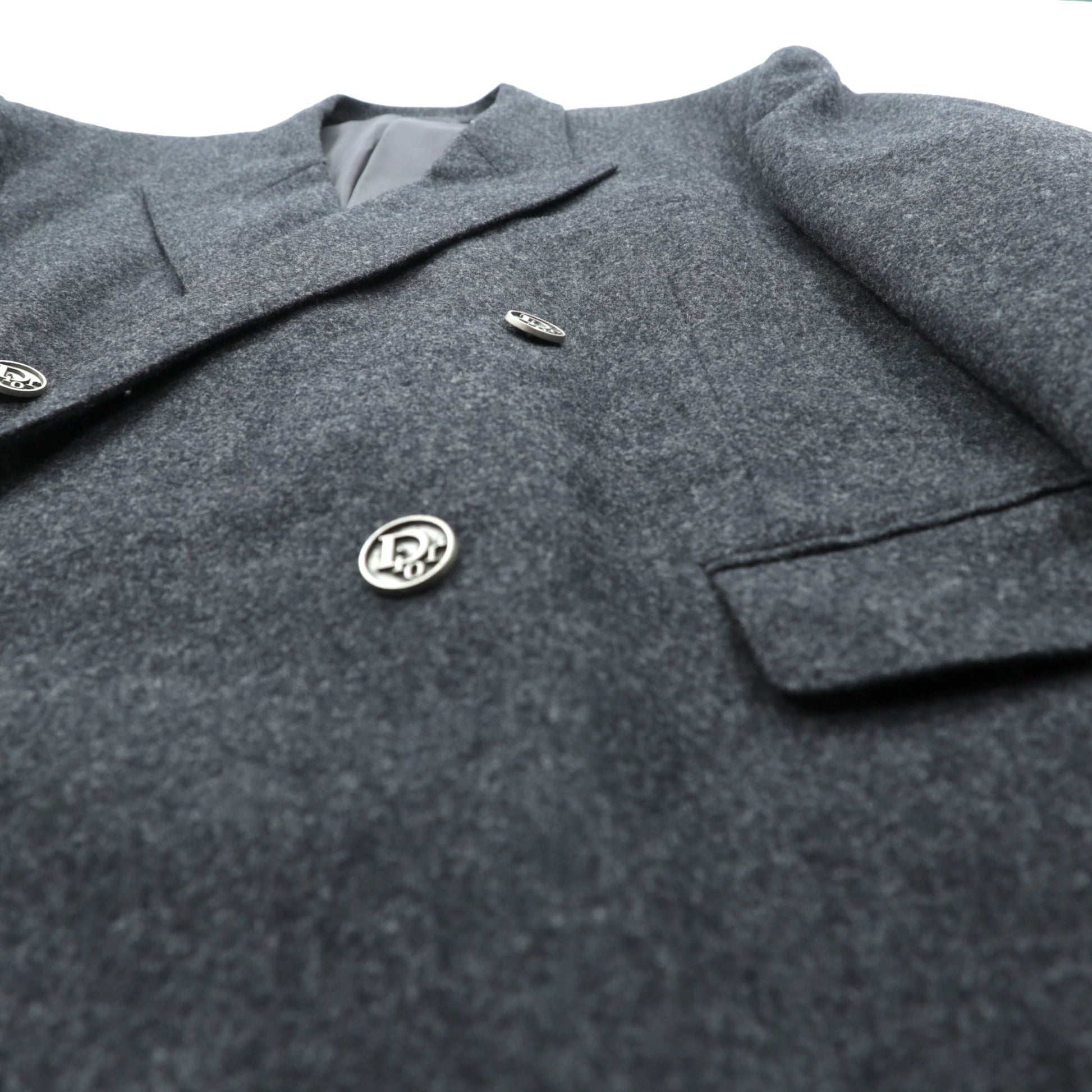 Christian Dior 80年代 日本製 ヴィンテージ ピークドラペル ダブルブレスト ブレザー テーラードジャケット ブレザー XL グレー ウール メタルボタン
